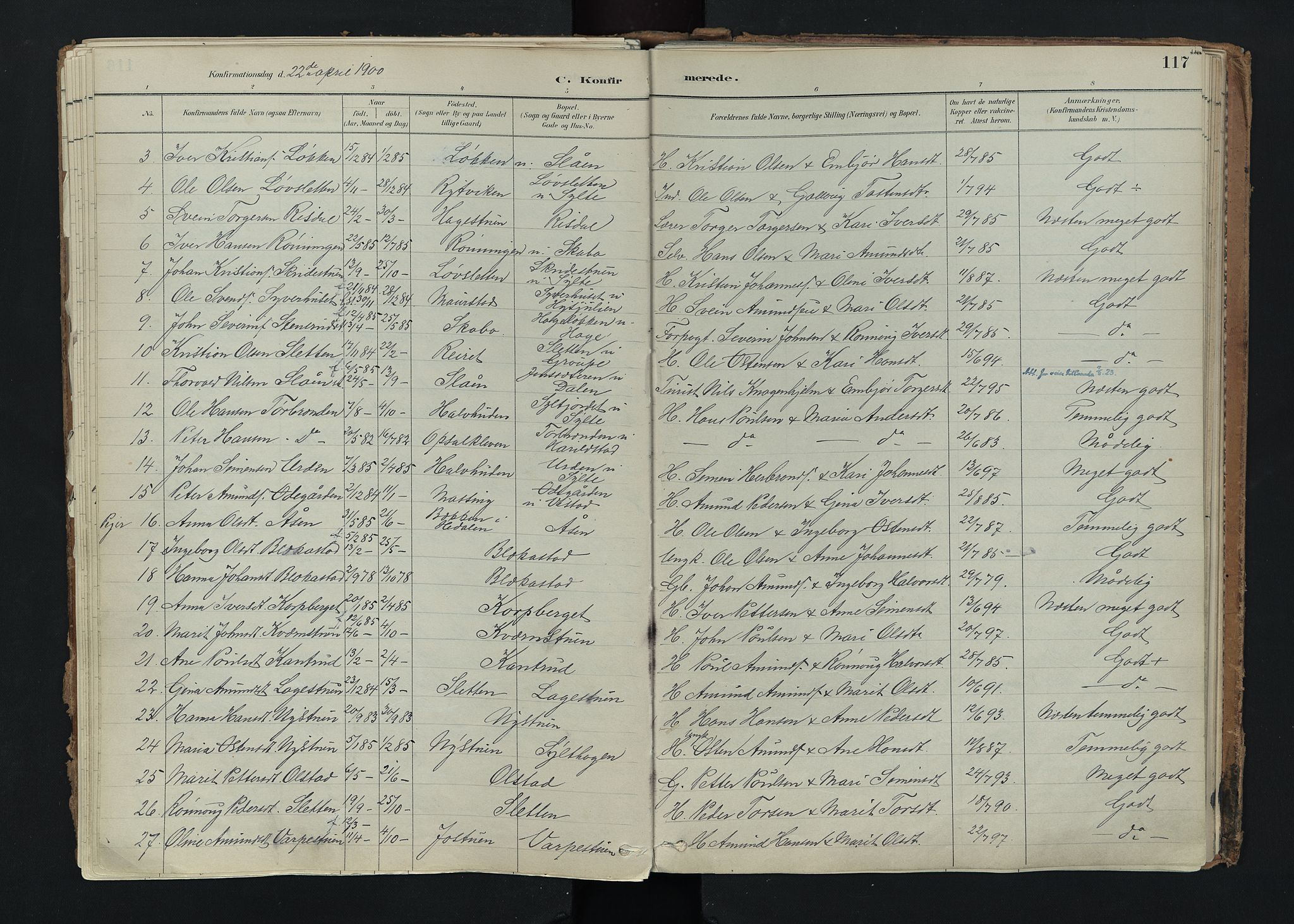 Nord-Fron prestekontor, SAH/PREST-080/H/Ha/Haa/L0005: Parish register (official) no. 5, 1884-1914, p. 117