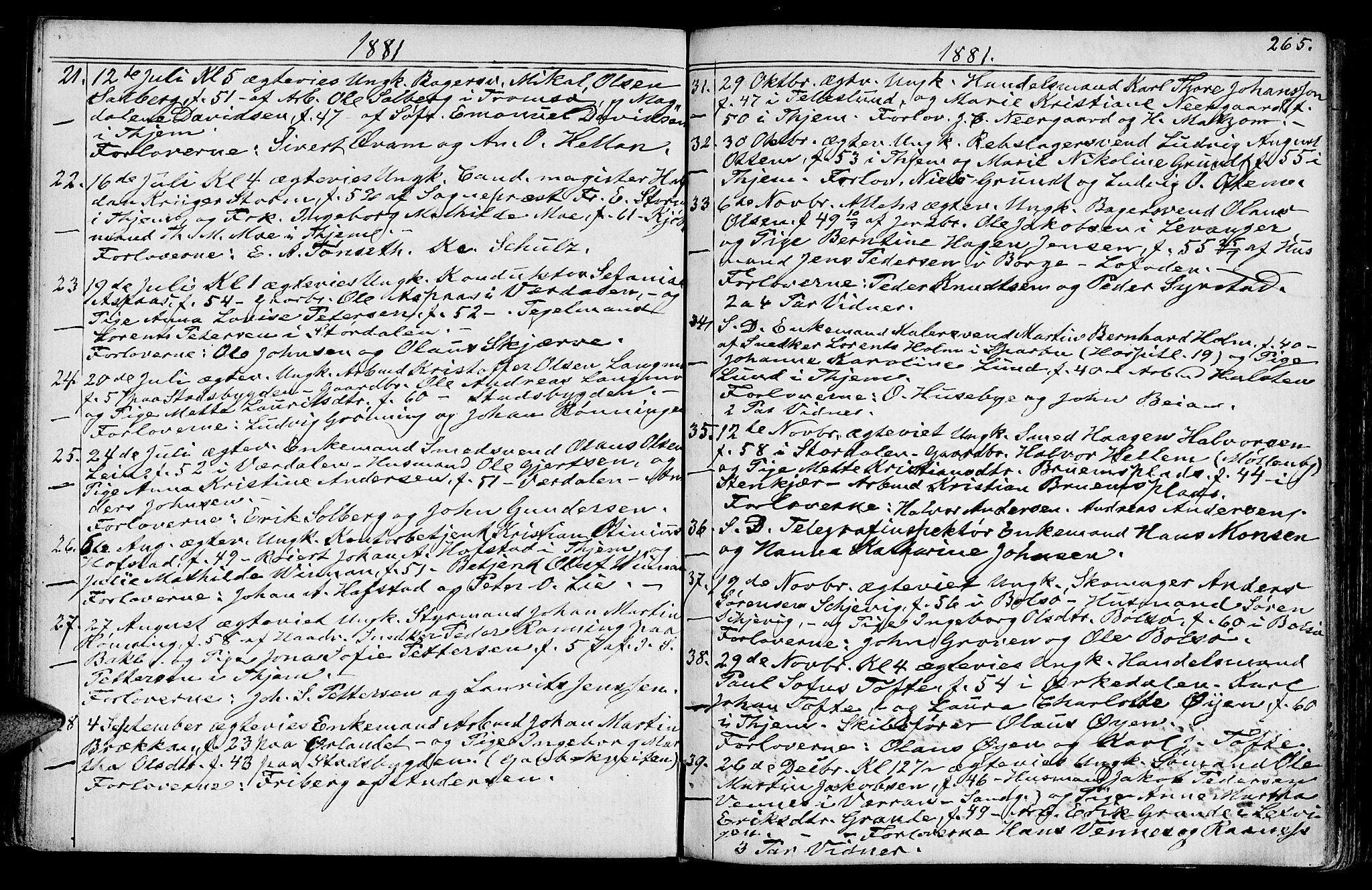 Ministerialprotokoller, klokkerbøker og fødselsregistre - Sør-Trøndelag, SAT/A-1456/602/L0142: Parish register (copy) no. 602C10, 1872-1894, p. 265