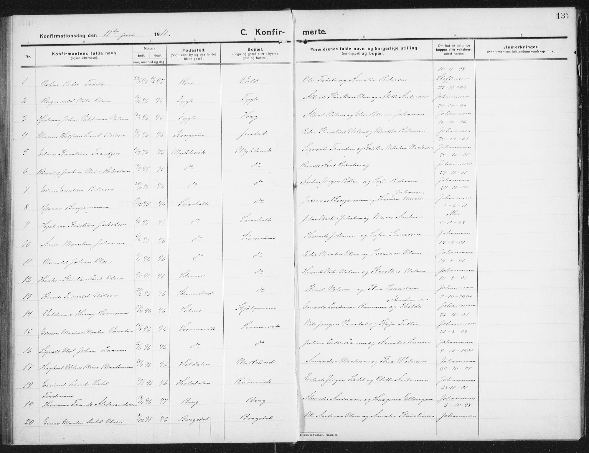 Ministerialprotokoller, klokkerbøker og fødselsregistre - Nordland, SAT/A-1459/882/L1183: Parish register (copy) no. 882C01, 1911-1938, p. 137