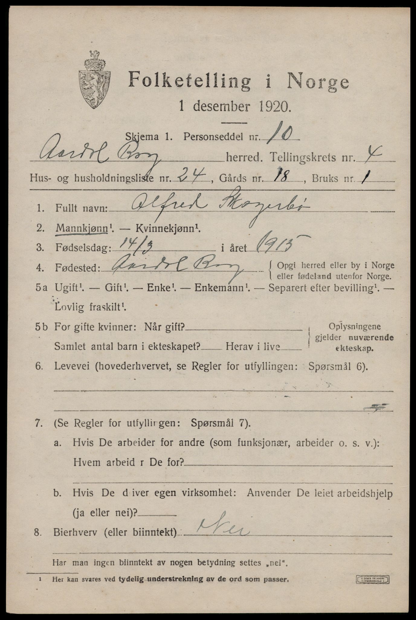 SAST, 1920 census for Årdal, 1920, p. 1472