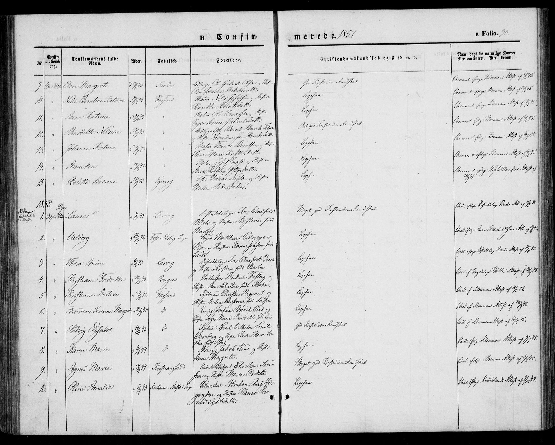 Farsund sokneprestkontor, AV/SAK-1111-0009/F/Fa/L0004: Parish register (official) no. A 4, 1847-1863, p. 90