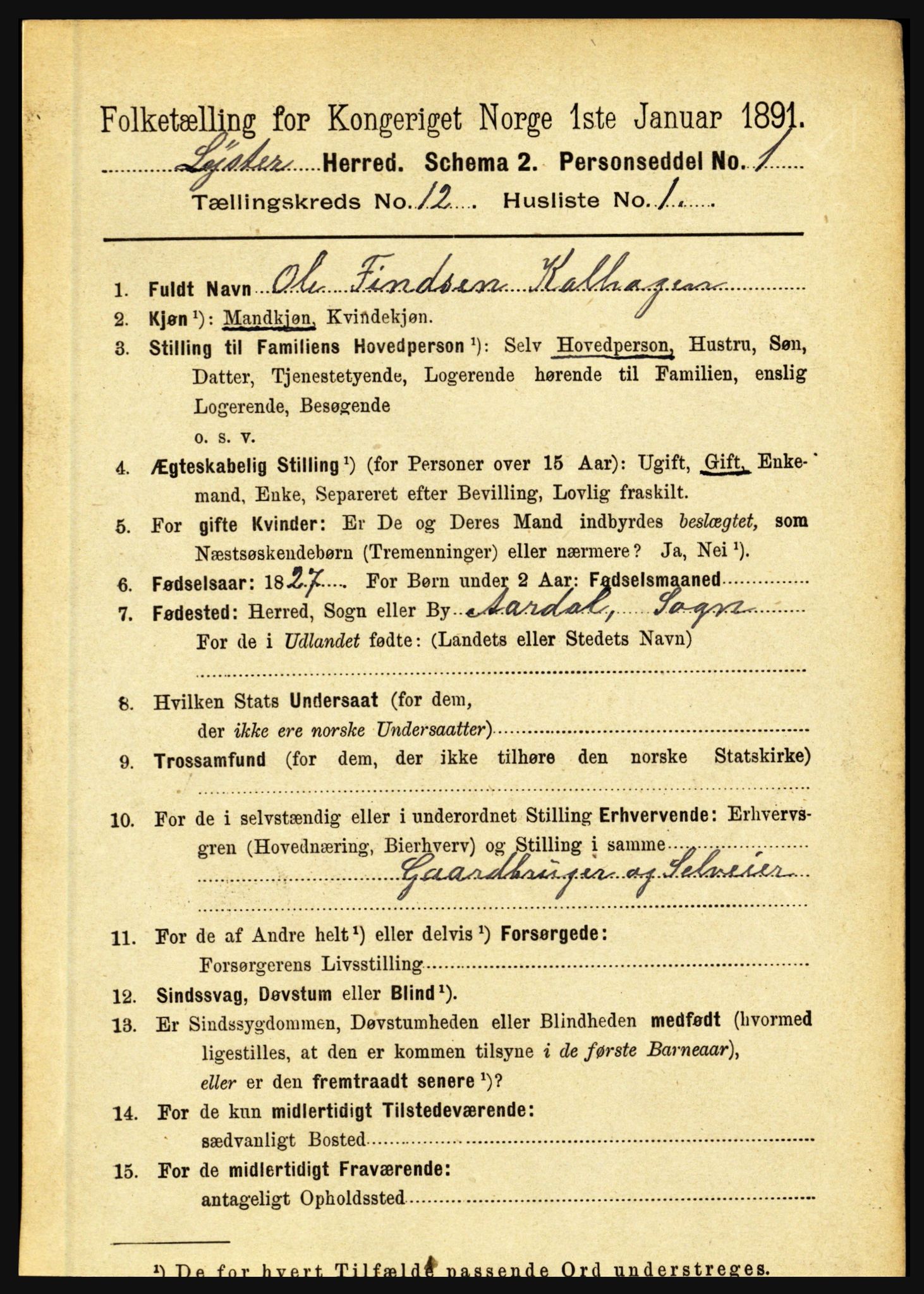 RA, 1891 census for 1426 Luster, 1891, p. 3766