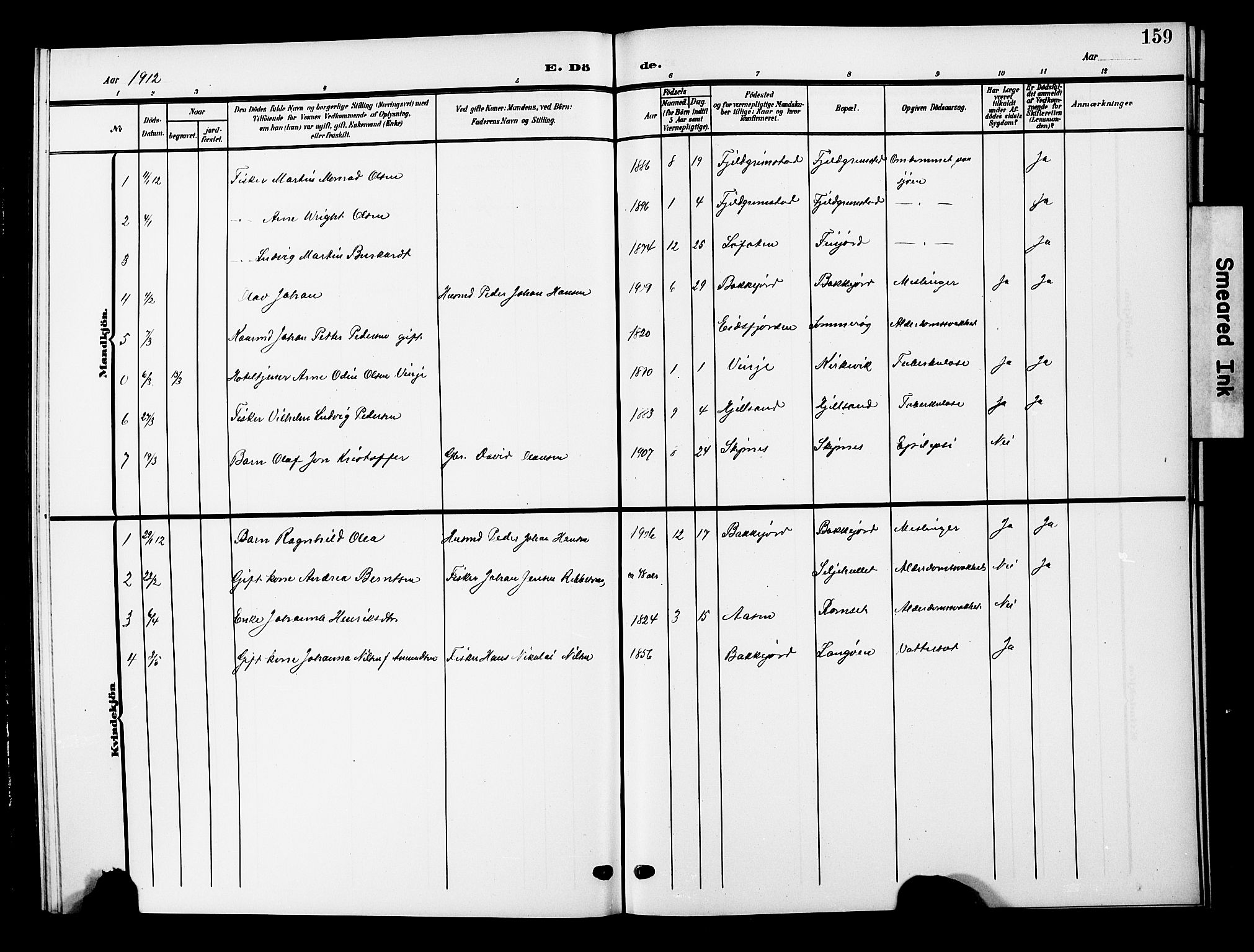 Ministerialprotokoller, klokkerbøker og fødselsregistre - Nordland, AV/SAT-A-1459/893/L1350: Parish register (copy) no. 893C05, 1906-1927, p. 159