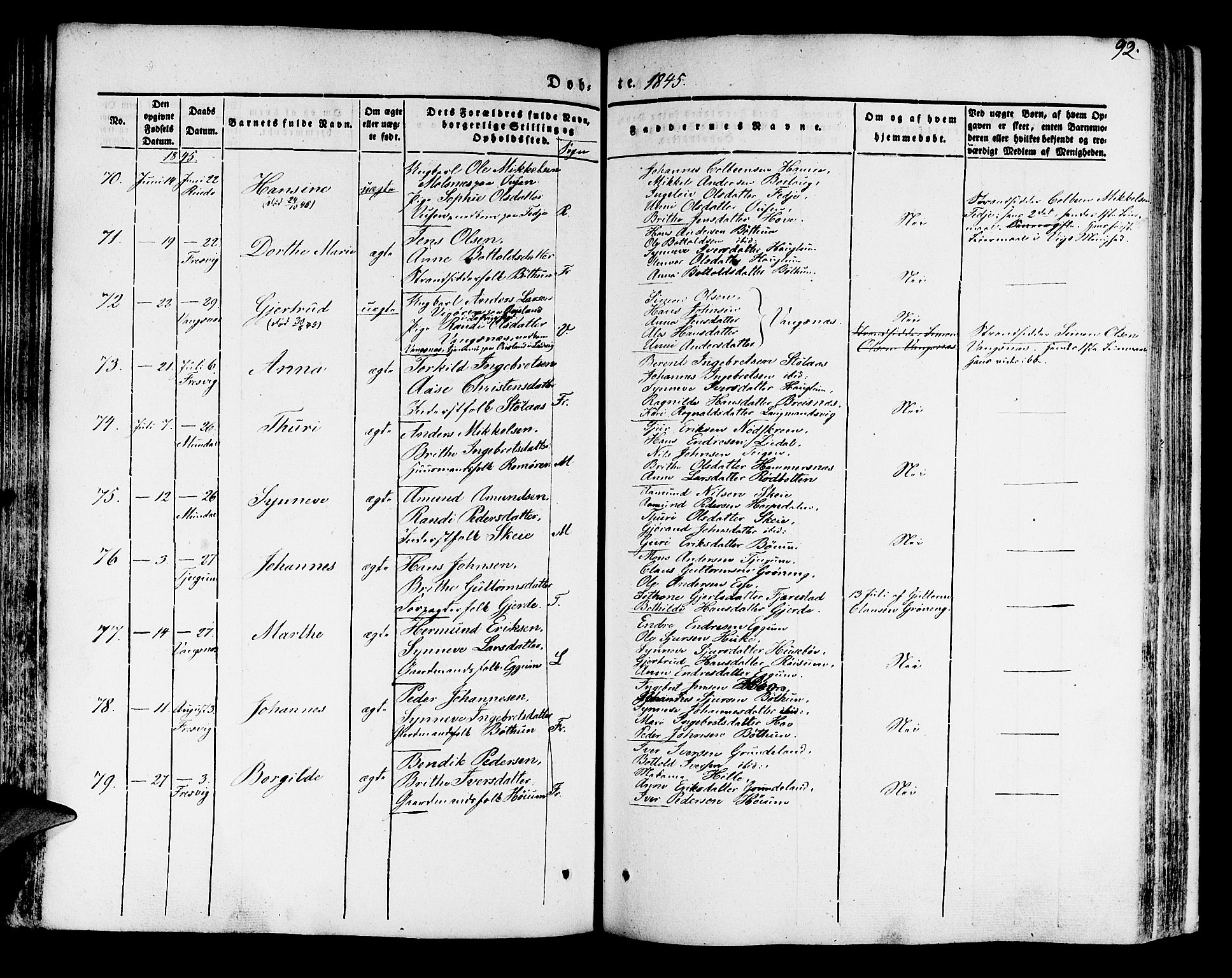 Leikanger sokneprestembete, AV/SAB-A-81001/H/Haa/Haaa/L0007: Parish register (official) no. A 7, 1838-1851, p. 92