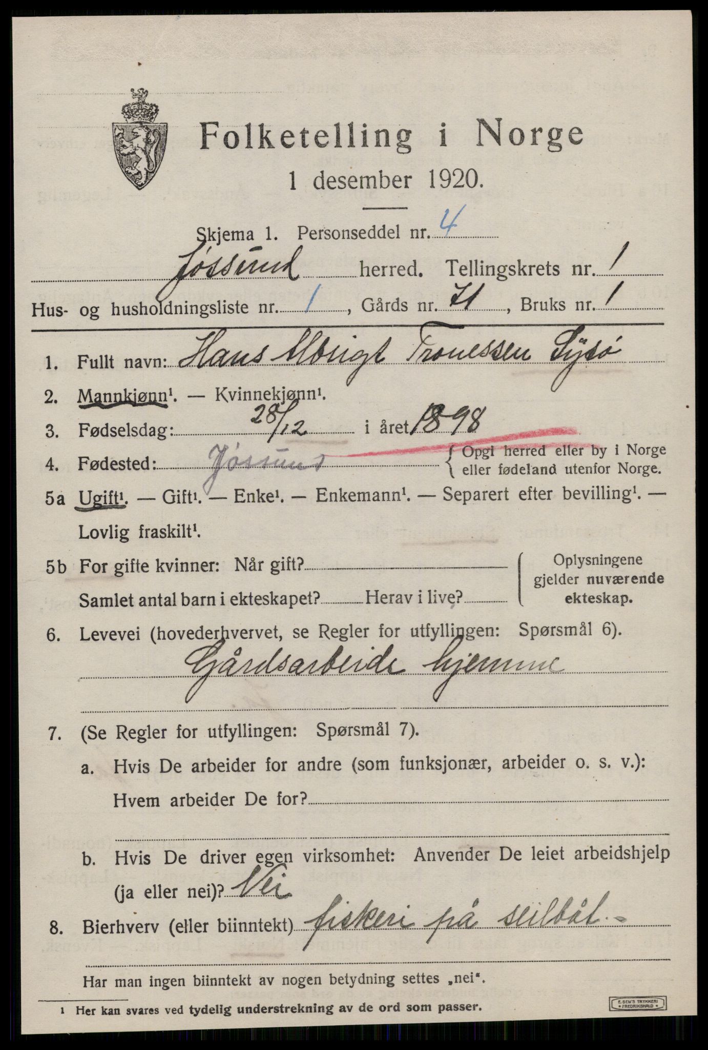 SAT, 1920 census for Jøssund, 1920, p. 742