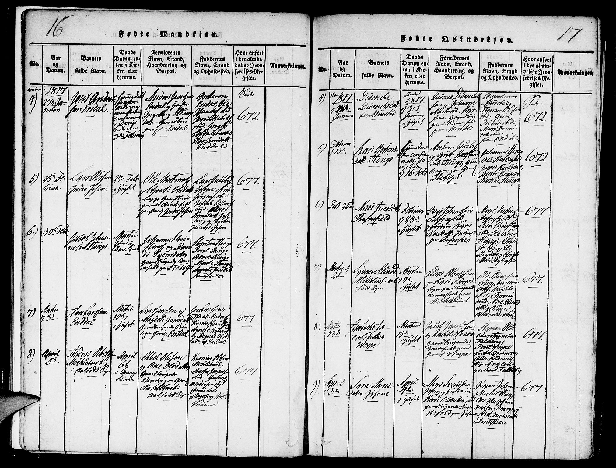 Davik sokneprestembete, AV/SAB-A-79701/H/Haa/Haaa/L0003: Parish register (official) no. A 3, 1816-1830, p. 16-17