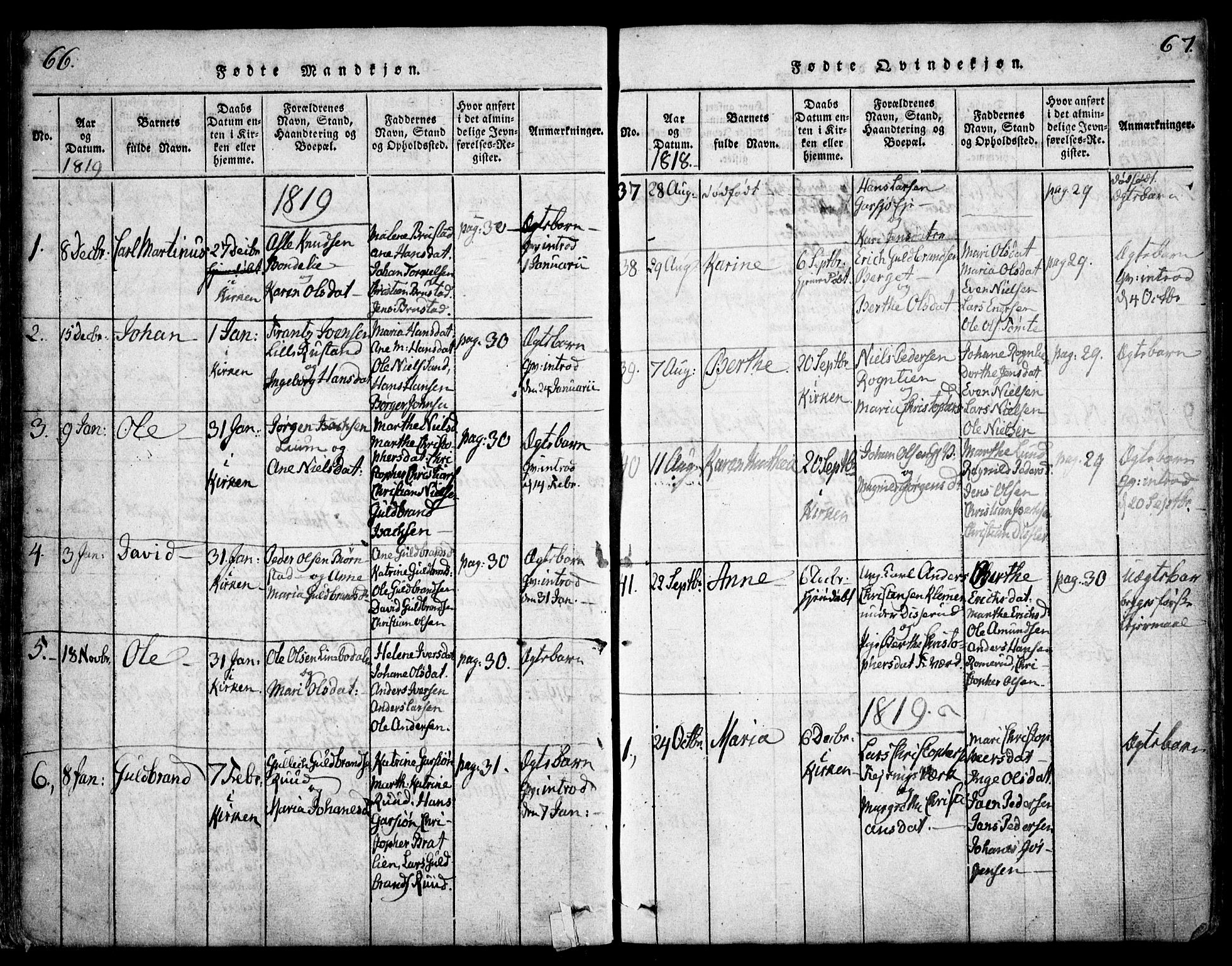 Hurdal prestekontor Kirkebøker, SAO/A-10889/F/Fa/L0003: Parish register (official) no. I 3, 1815-1828, p. 66-67