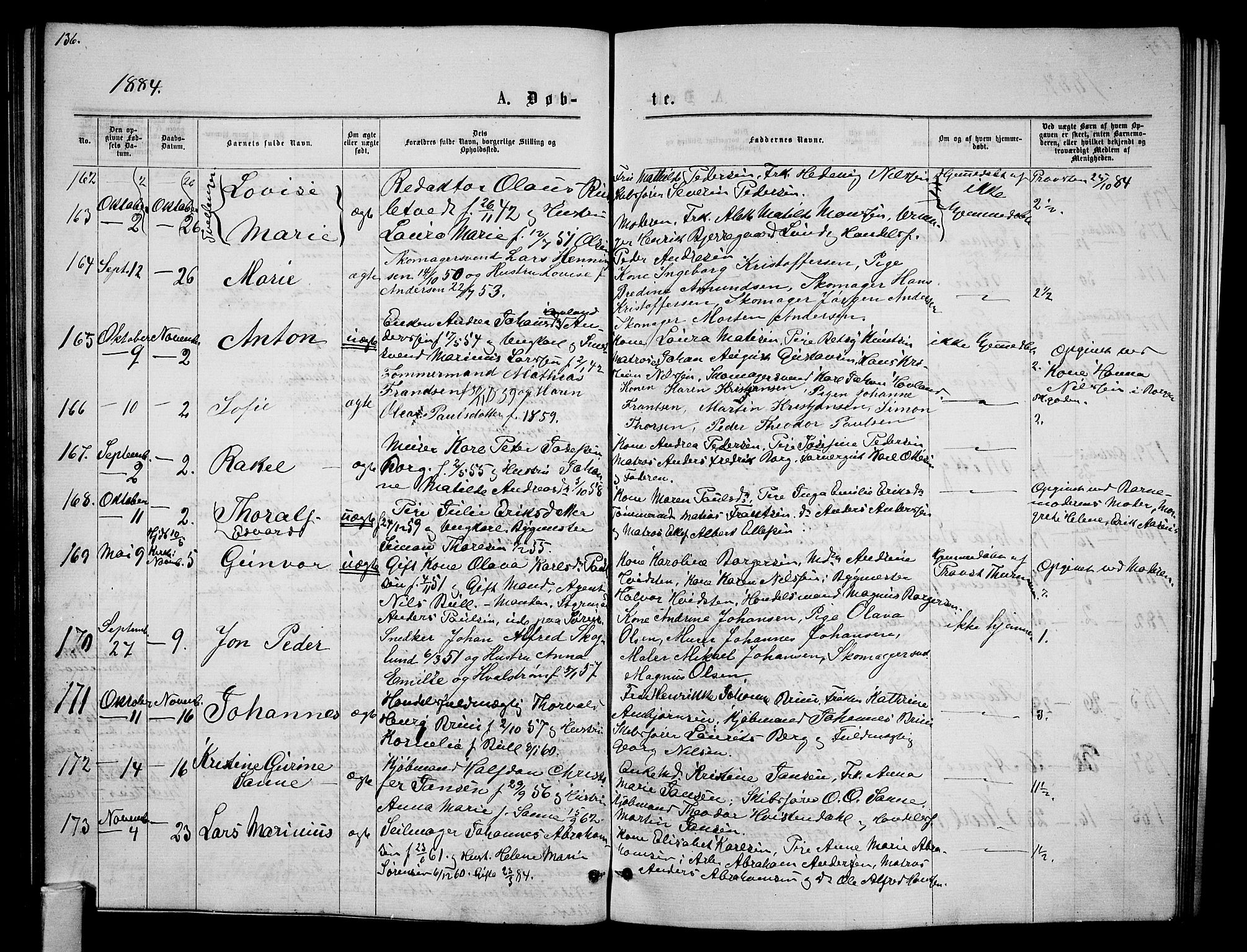 Tønsberg kirkebøker, AV/SAKO-A-330/G/Ga/L0005: Parish register (copy) no. 5, 1875-1885, p. 136