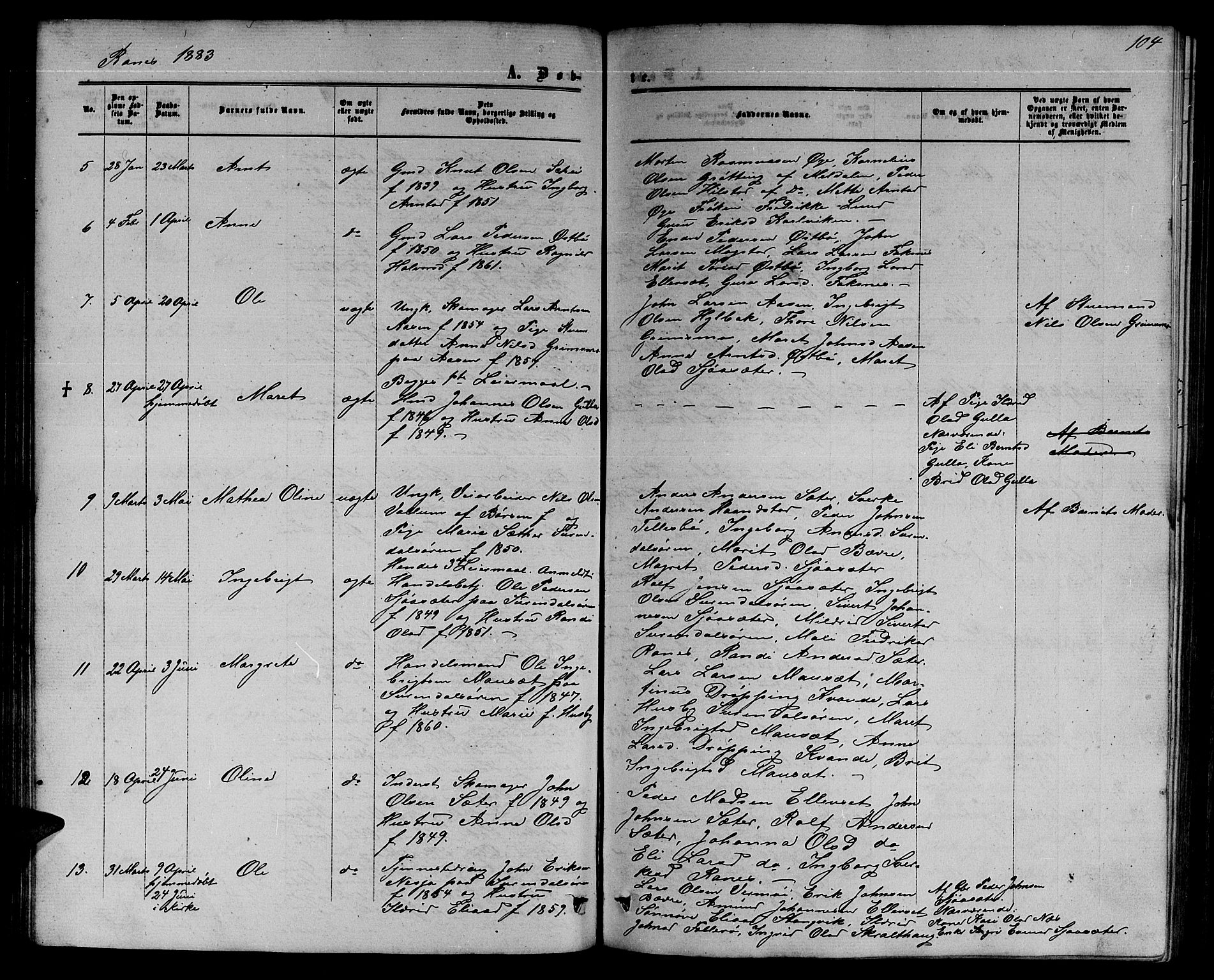 Ministerialprotokoller, klokkerbøker og fødselsregistre - Møre og Romsdal, SAT/A-1454/595/L1051: Parish register (copy) no. 595C03, 1866-1891, p. 104