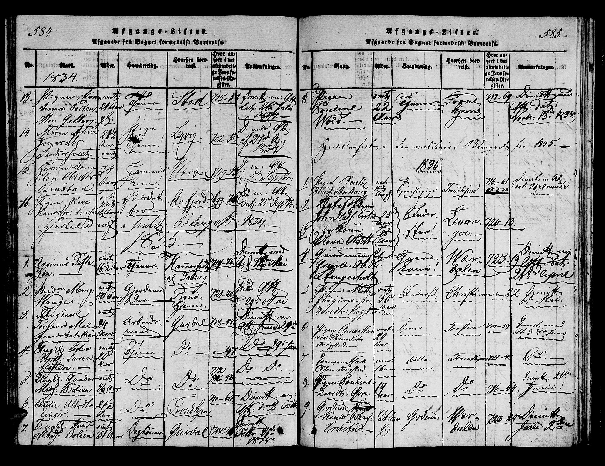 Ministerialprotokoller, klokkerbøker og fødselsregistre - Nord-Trøndelag, AV/SAT-A-1458/722/L0217: Parish register (official) no. 722A04, 1817-1842, p. 584-585