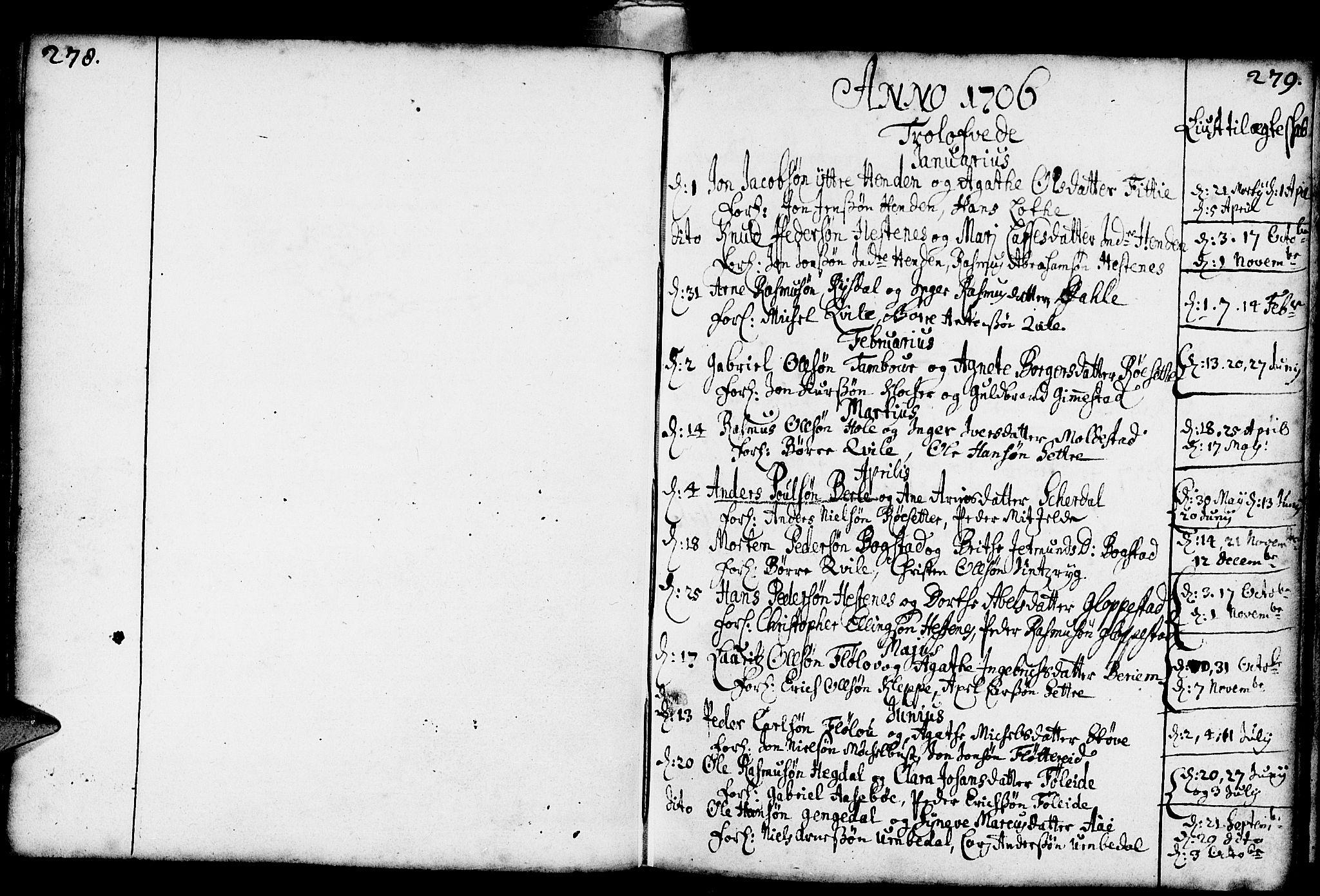 Gloppen sokneprestembete, SAB/A-80101/H/Haa/Haaa/L0001: Parish register (official) no. A 1, 1686-1711, p. 278-279