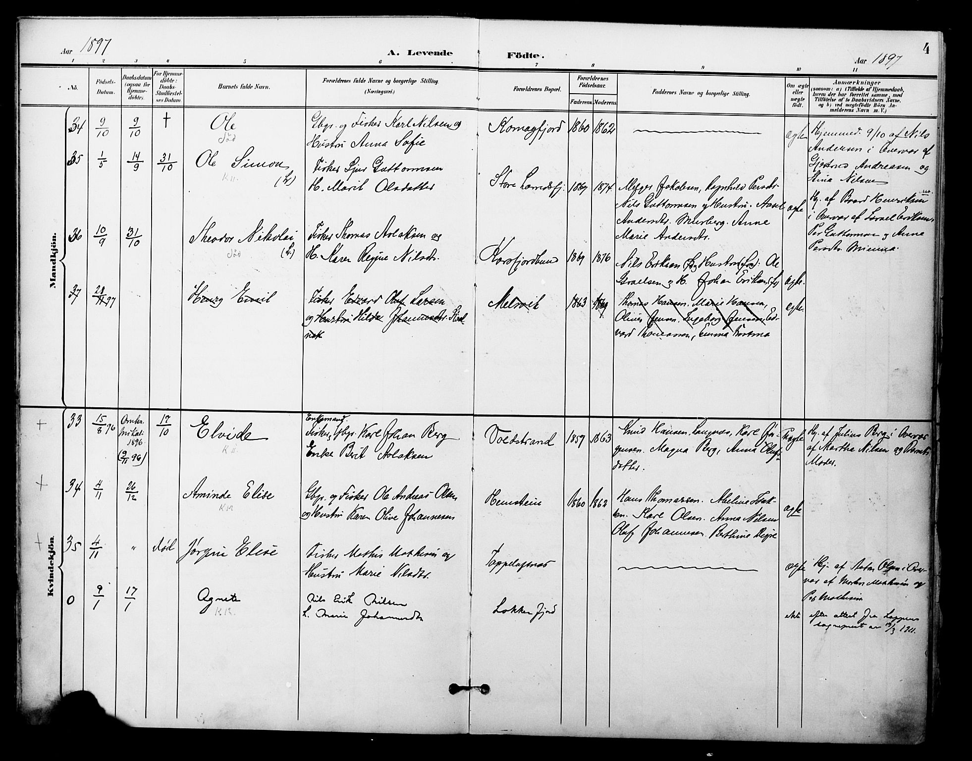 Talvik sokneprestkontor, AV/SATØ-S-1337/H/Ha/L0014kirke: Parish register (official) no. 14, 1897-1905, p. 4