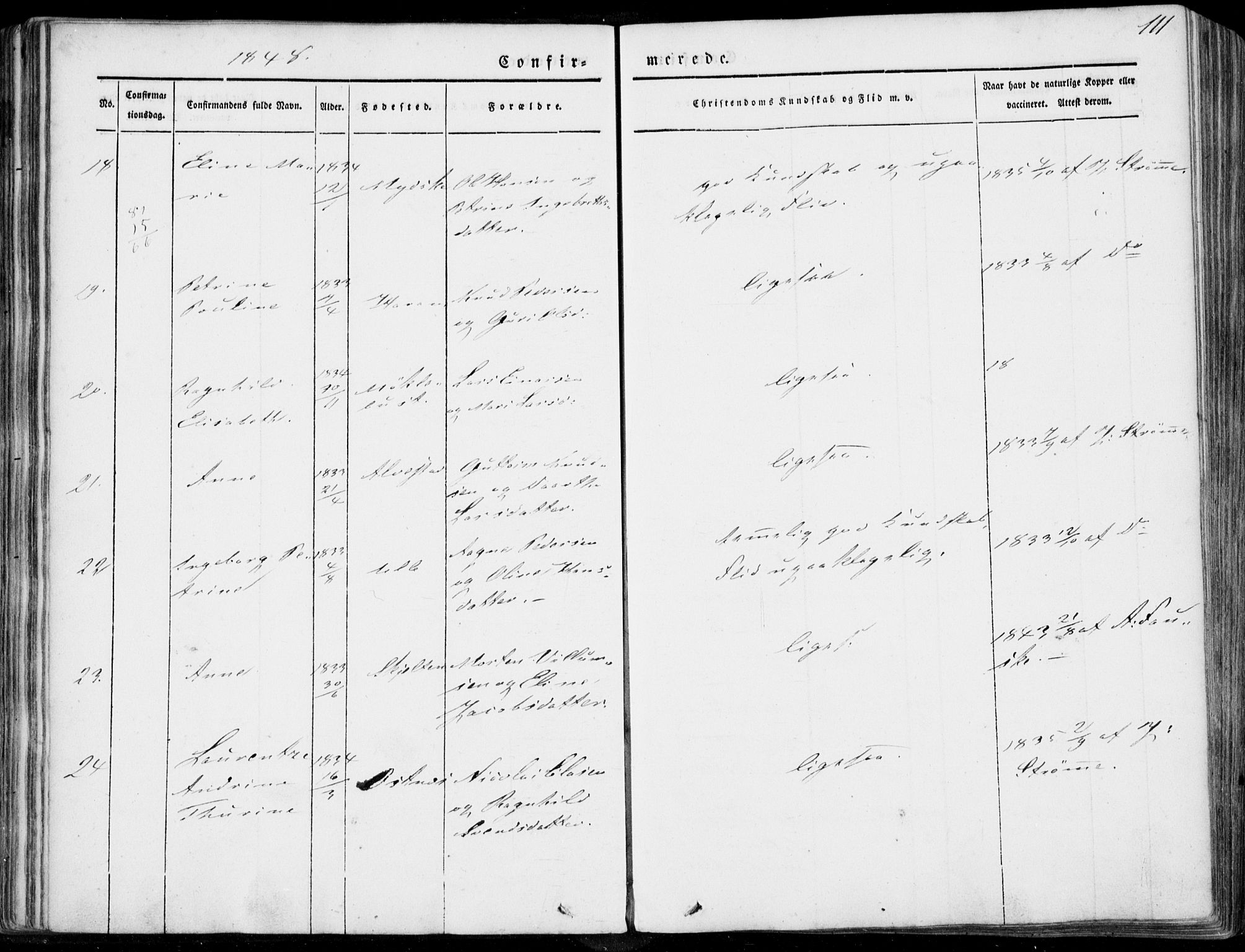 Ministerialprotokoller, klokkerbøker og fødselsregistre - Møre og Romsdal, AV/SAT-A-1454/536/L0497: Parish register (official) no. 536A06, 1845-1865, p. 111