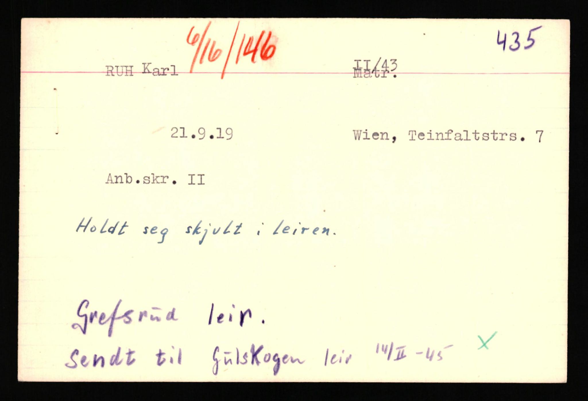 Forsvaret, Forsvarets overkommando II, AV/RA-RAFA-3915/D/Db/L0040: CI Questionaires. Tyske okkupasjonsstyrker i Norge. Østerrikere., 1945-1946, p. 125