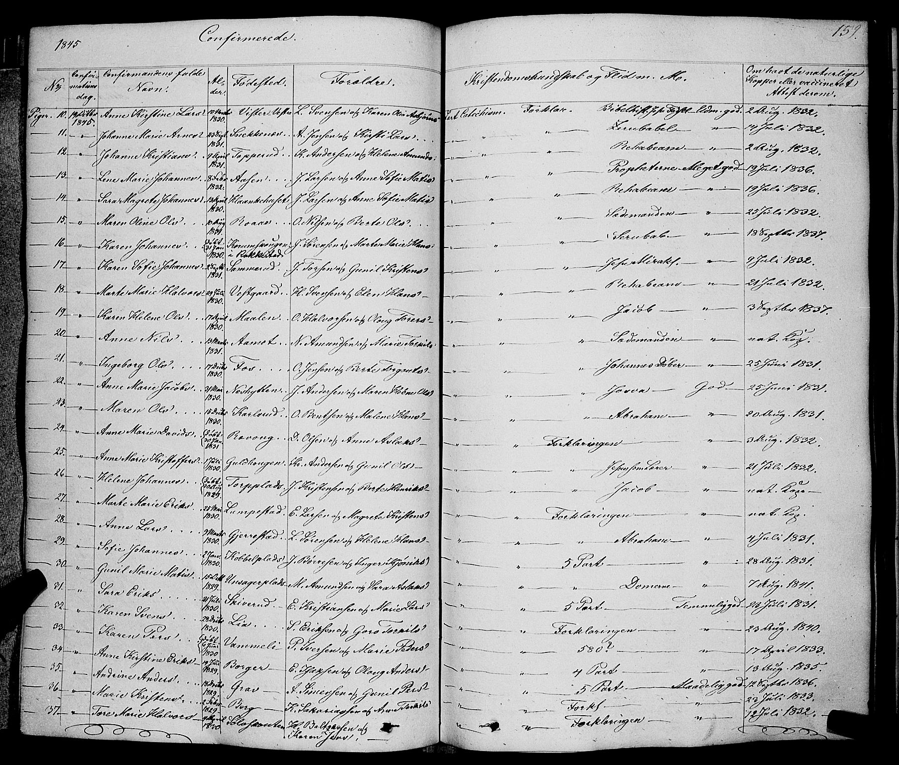 Skiptvet prestekontor Kirkebøker, AV/SAO-A-20009/F/Fa/L0006: Parish register (official) no. 6, 1839-1860, p. 159