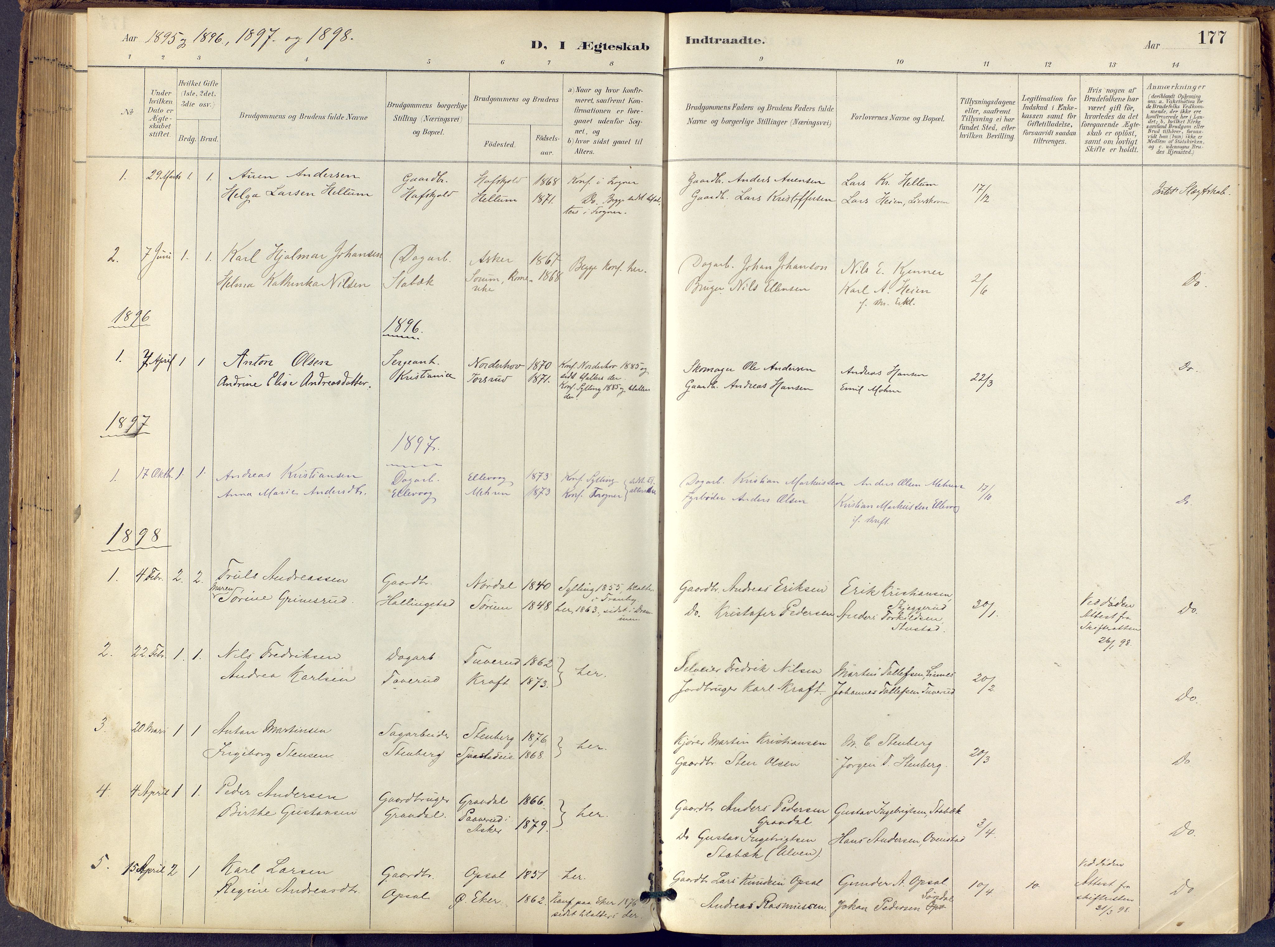 Lier kirkebøker, AV/SAKO-A-230/F/Fb/L0001: Parish register (official) no. II 1, 1883-1910, p. 177