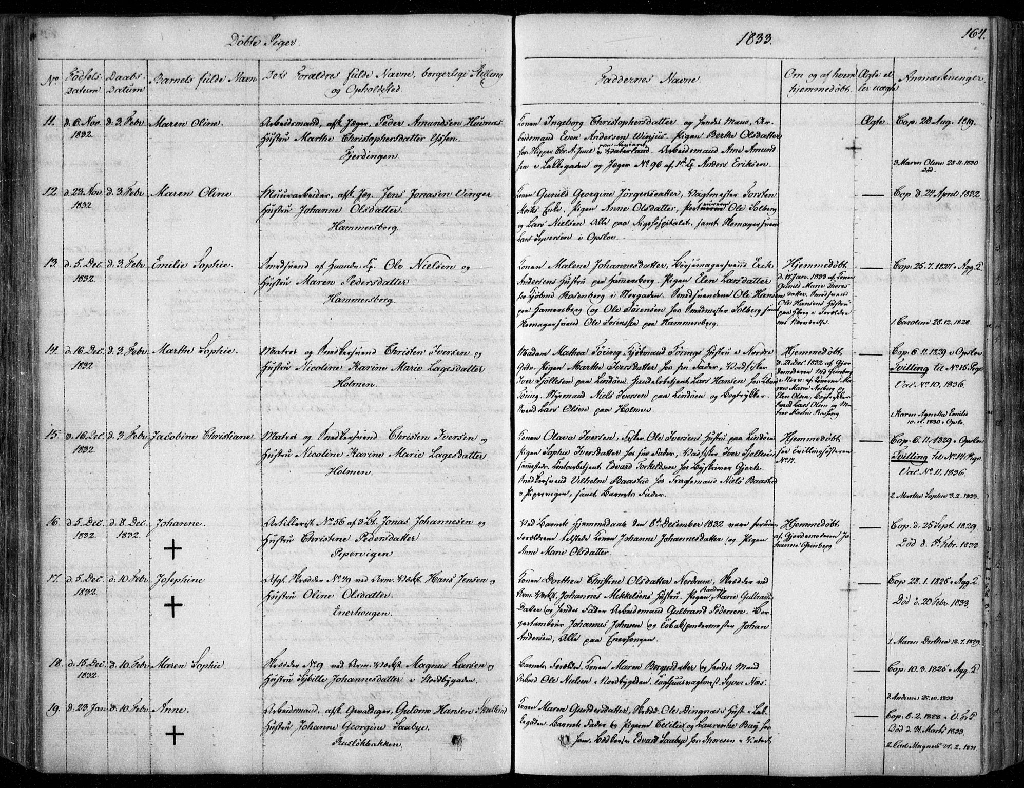 Garnisonsmenigheten Kirkebøker, AV/SAO-A-10846/F/Fa/L0006: Parish register (official) no. 6, 1828-1841, p. 164