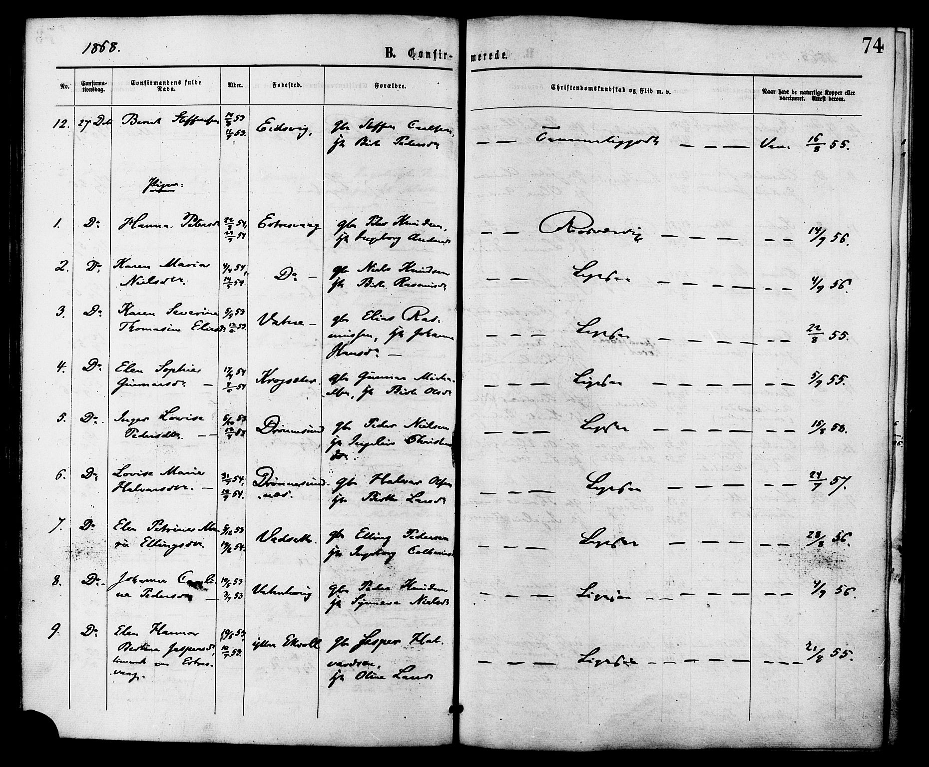 Ministerialprotokoller, klokkerbøker og fødselsregistre - Møre og Romsdal, AV/SAT-A-1454/525/L0373: Parish register (official) no. 525A03, 1864-1879, p. 74