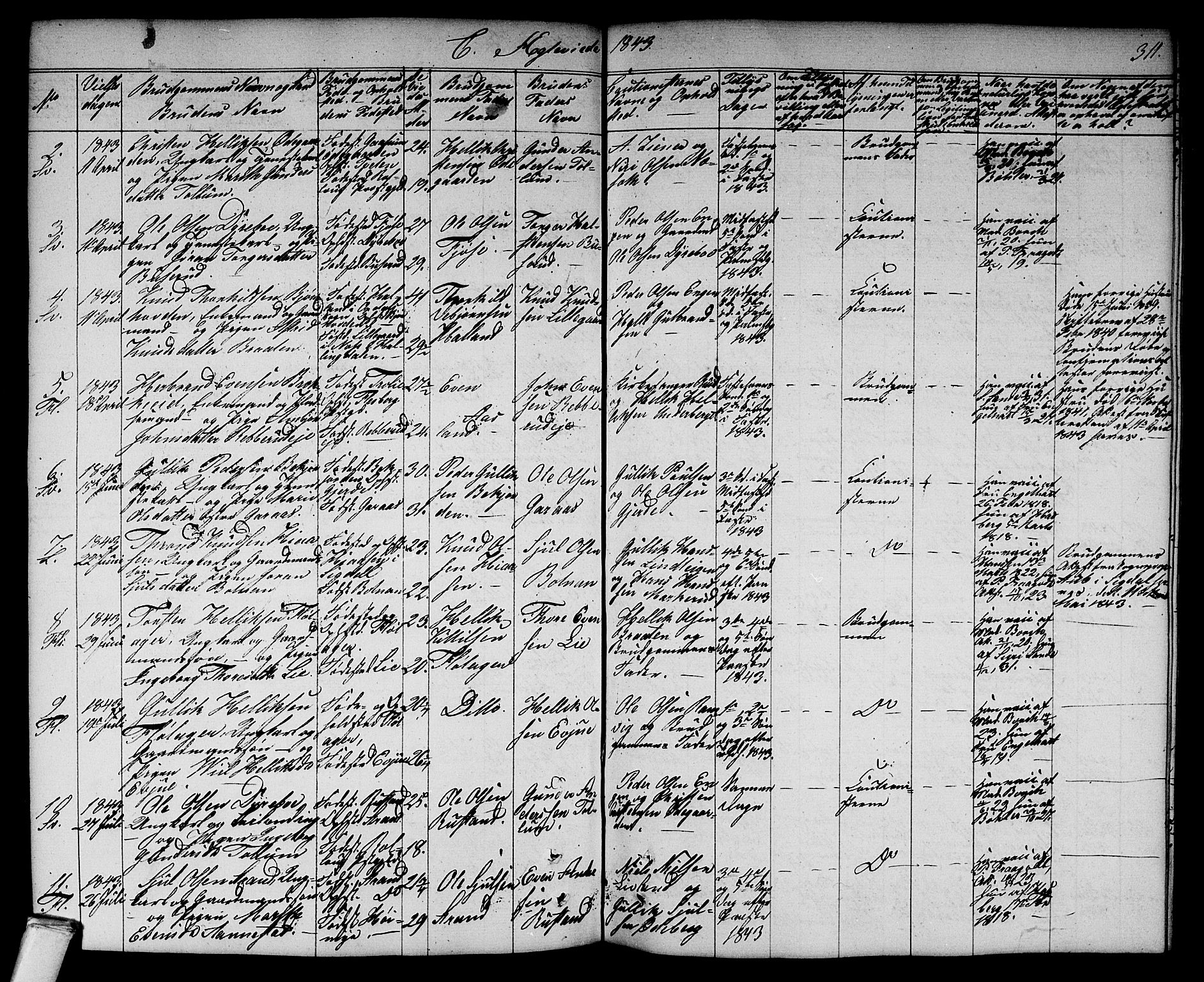 Flesberg kirkebøker, AV/SAKO-A-18/G/Ga/L0002: Parish register (copy) no. I 2, 1834-1860, p. 311