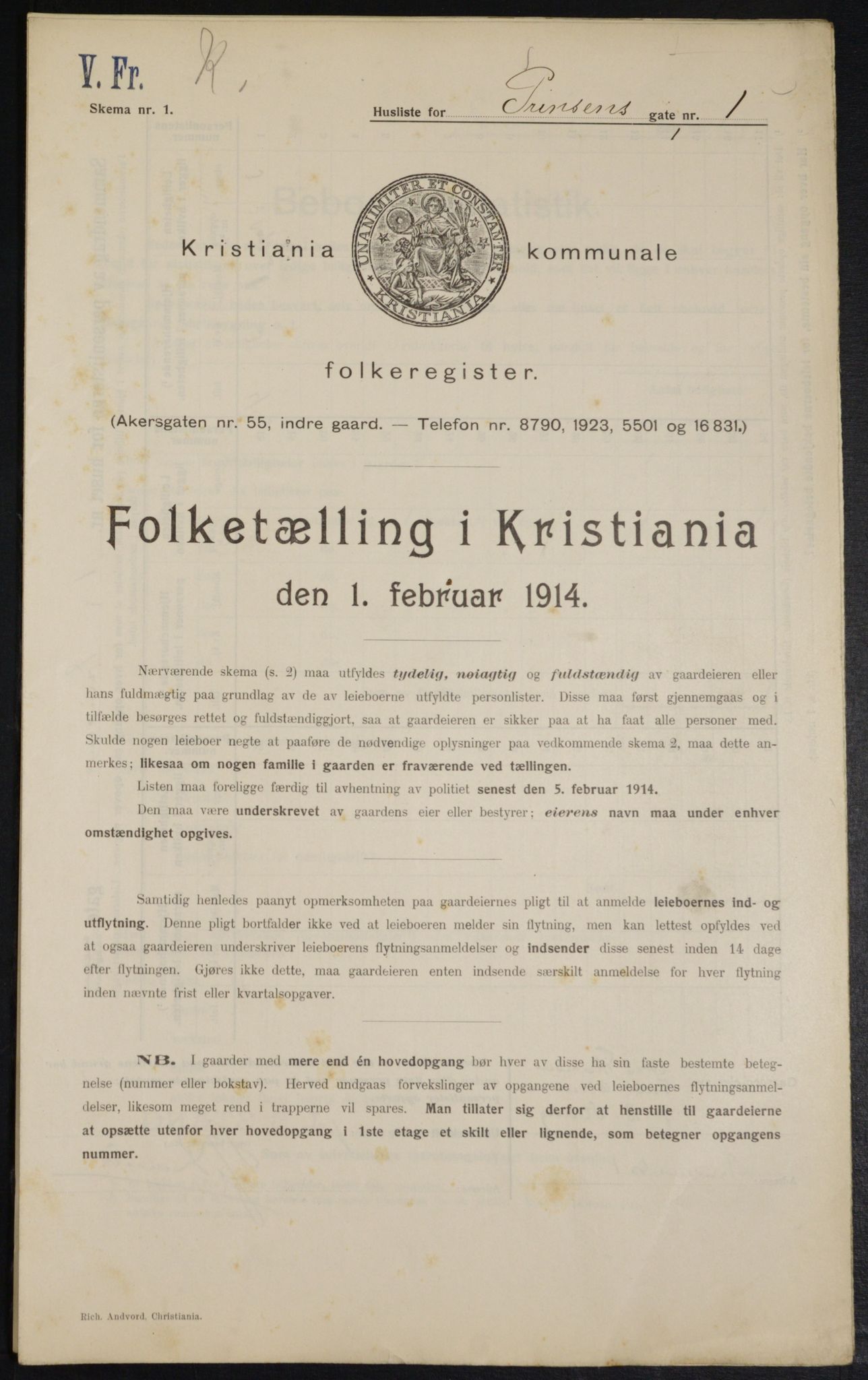 OBA, Municipal Census 1914 for Kristiania, 1914, p. 81243