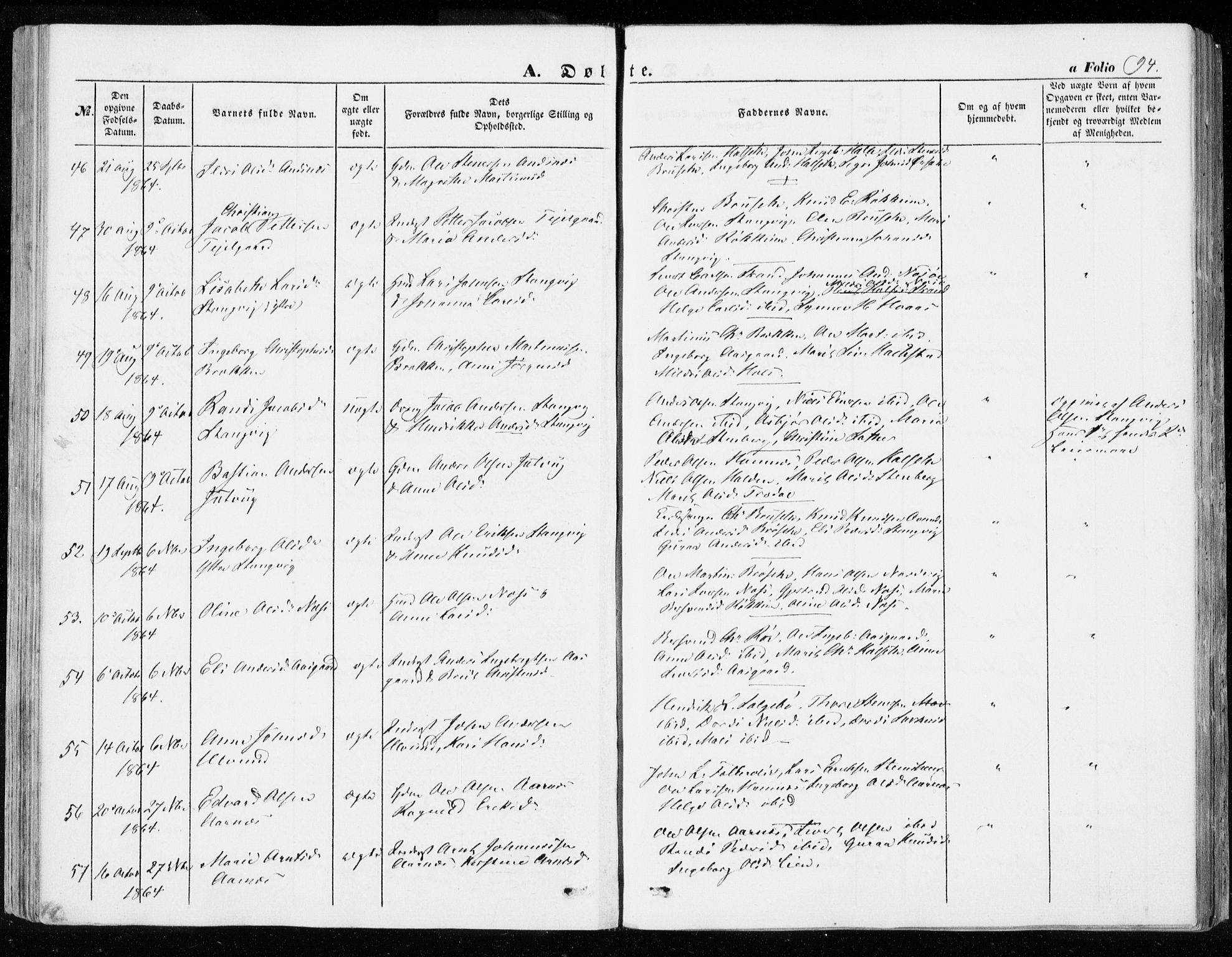 Ministerialprotokoller, klokkerbøker og fødselsregistre - Møre og Romsdal, SAT/A-1454/592/L1026: Parish register (official) no. 592A04, 1849-1867, p. 94