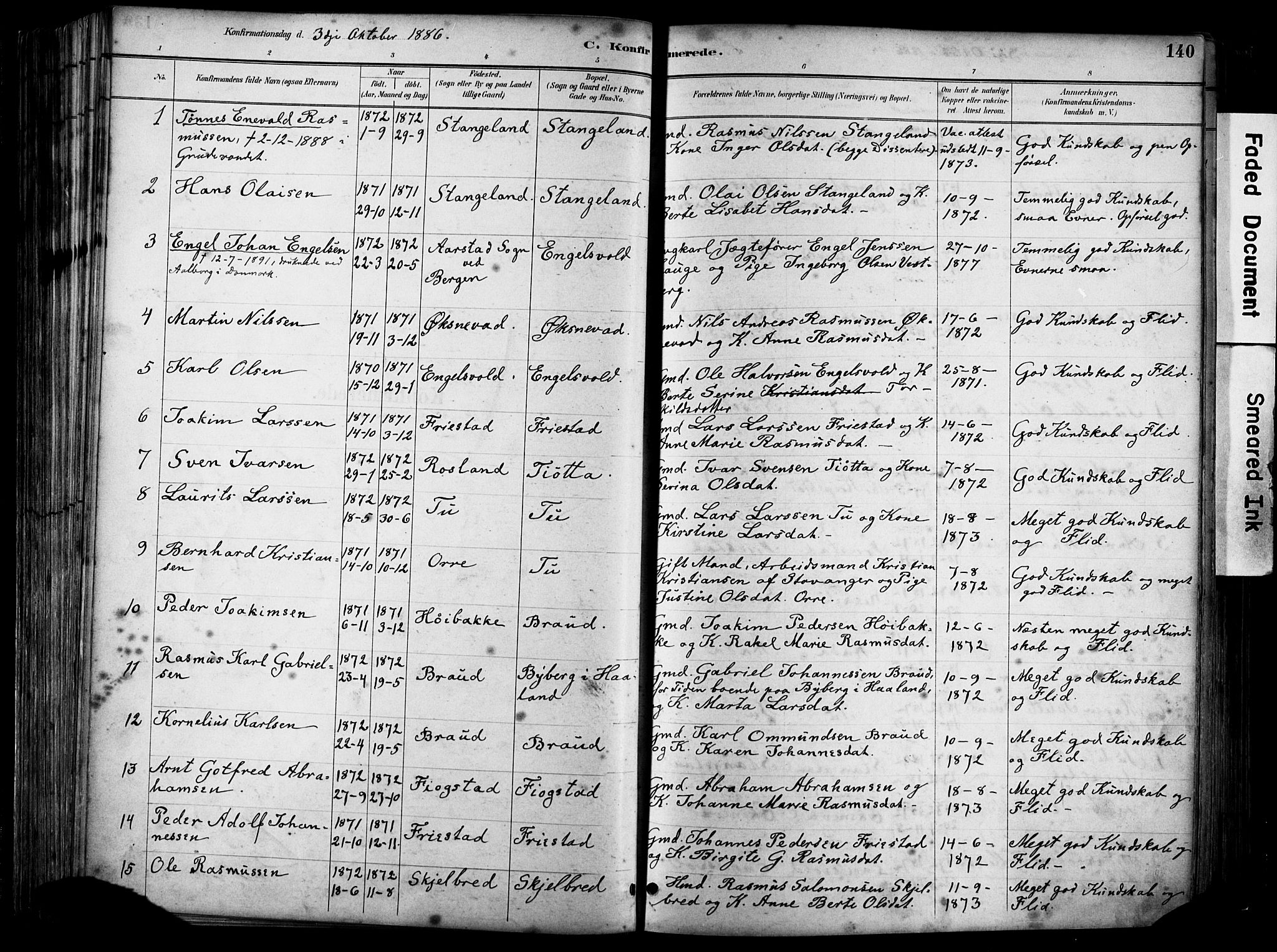 Klepp sokneprestkontor, SAST/A-101803/001/3/30BA/L0009: Parish register (official) no. A 7, 1886-1915, p. 140