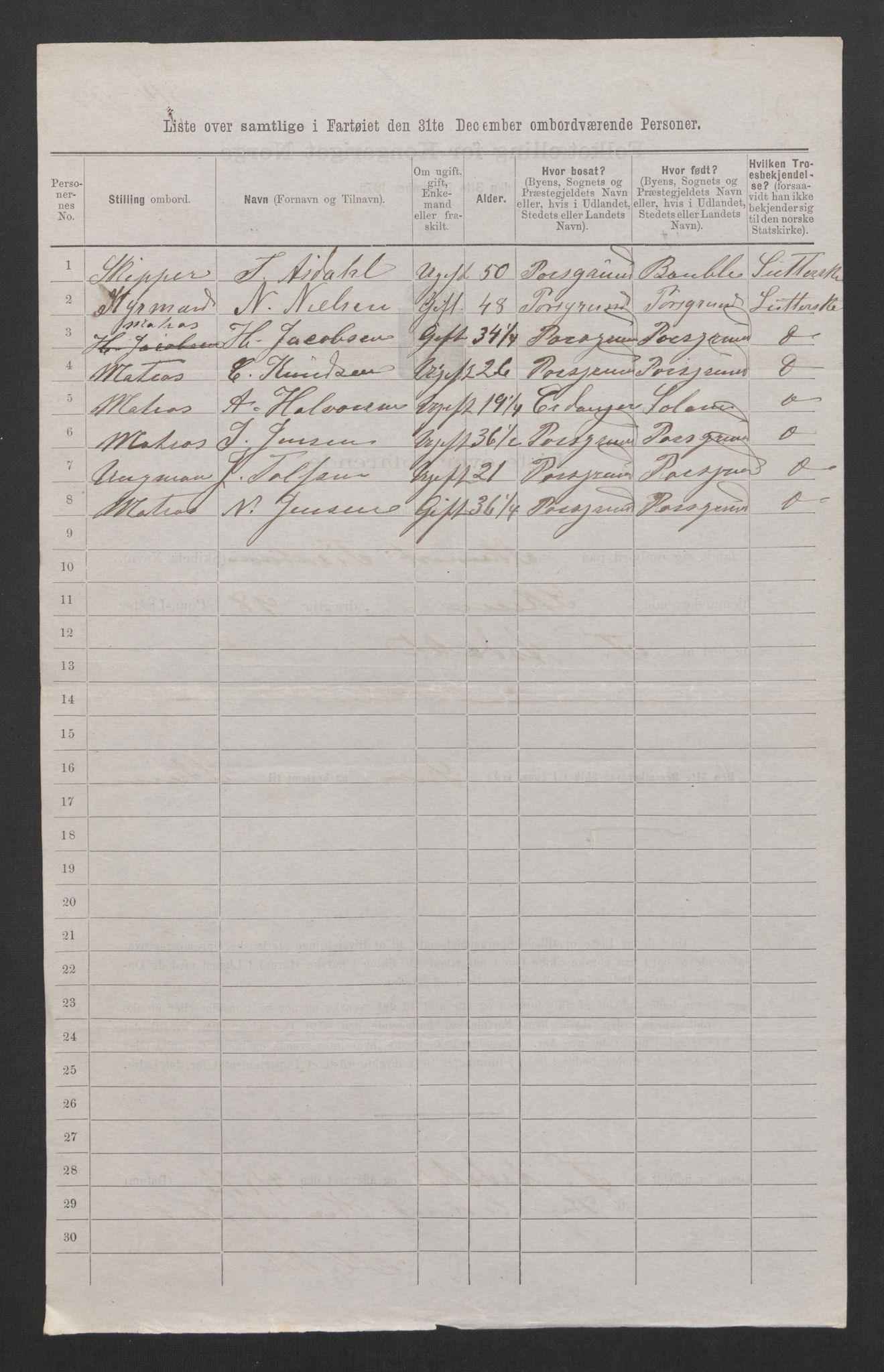 RA, 1875 census, lists of crew on ships: Ships in domestic ports, 1875, p. 309