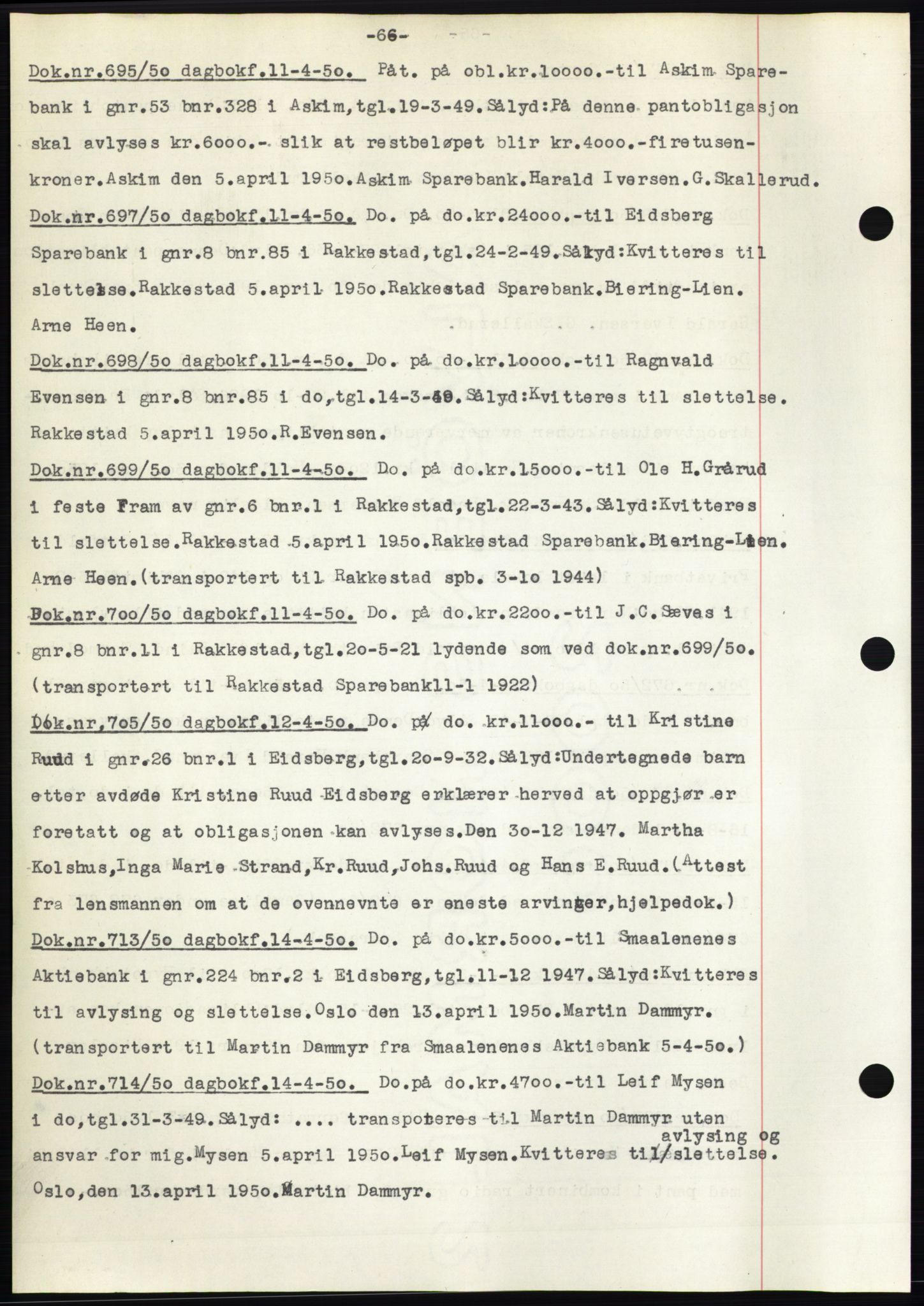 Rakkestad sorenskriveri, AV/SAO-A-10686/G/Gb/Gba/Gbac/L0012: Mortgage book no. B1-4 og B16-20, 1949-1950, Diary no: : 695/1950