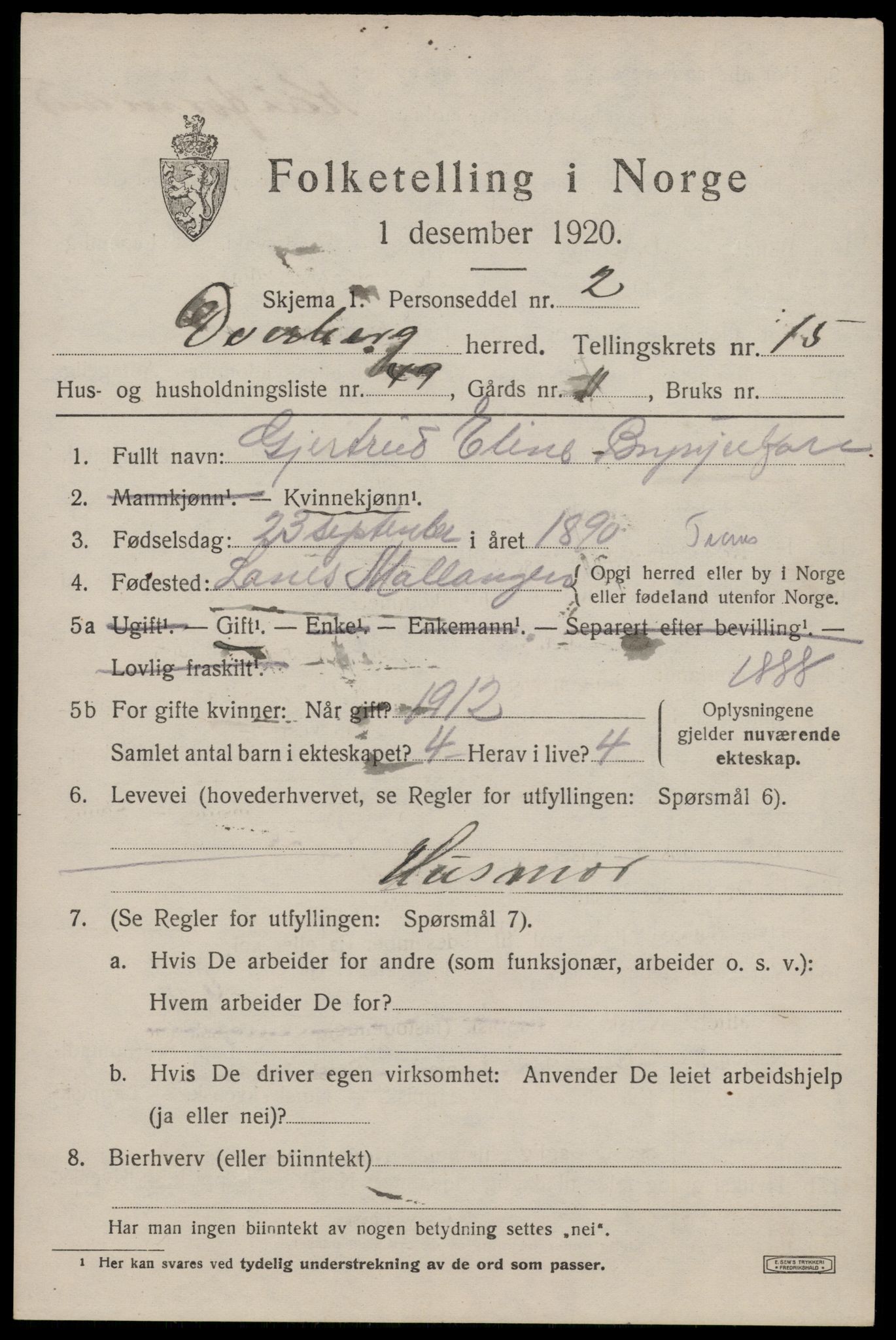 SAT, 1920 census for Dverberg, 1920, p. 11546