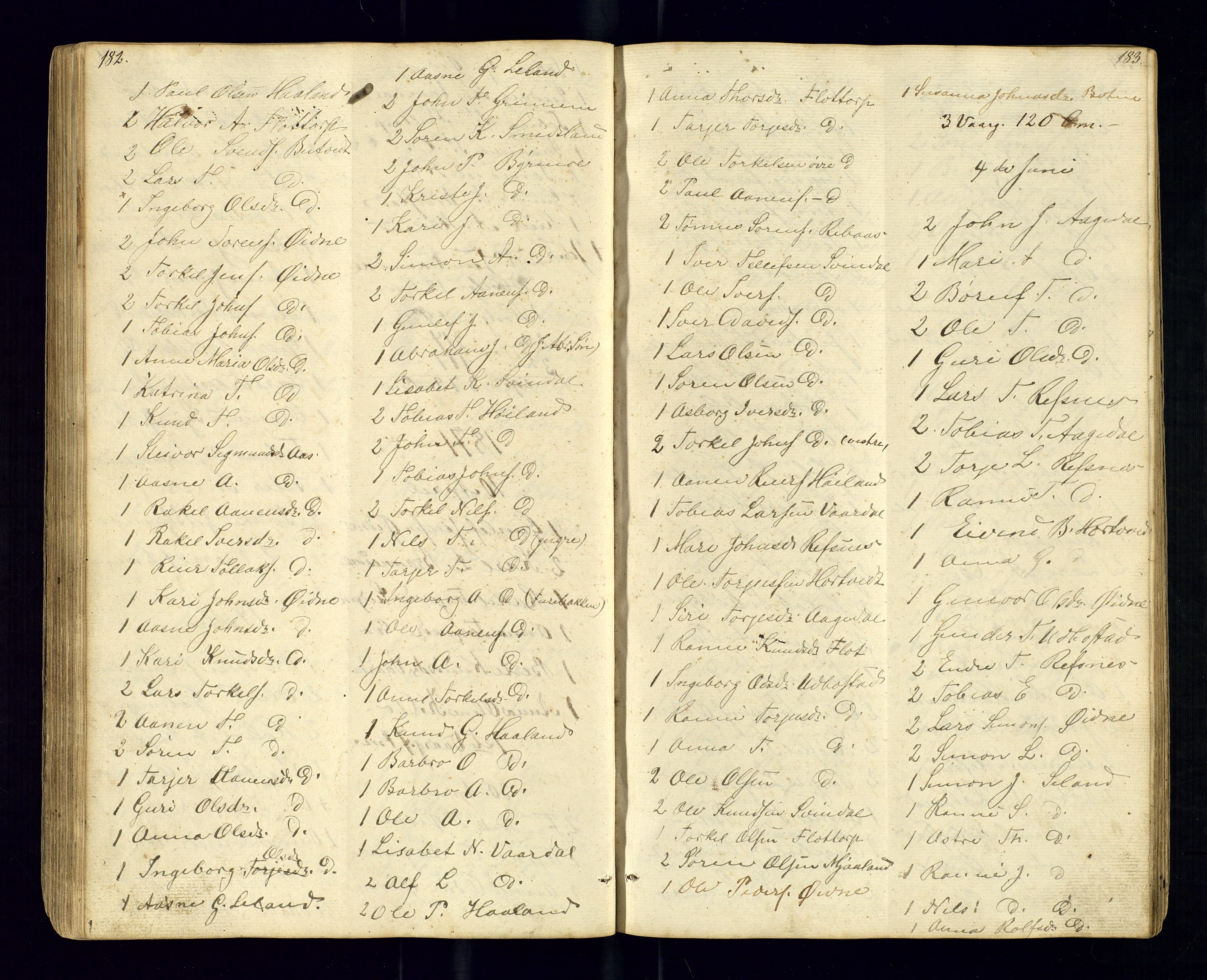 Bjelland sokneprestkontor, SAK/1111-0005/F/Fc/Fcc/L0003: Communicants register no. C-3, 1853-1883, p. 182-183