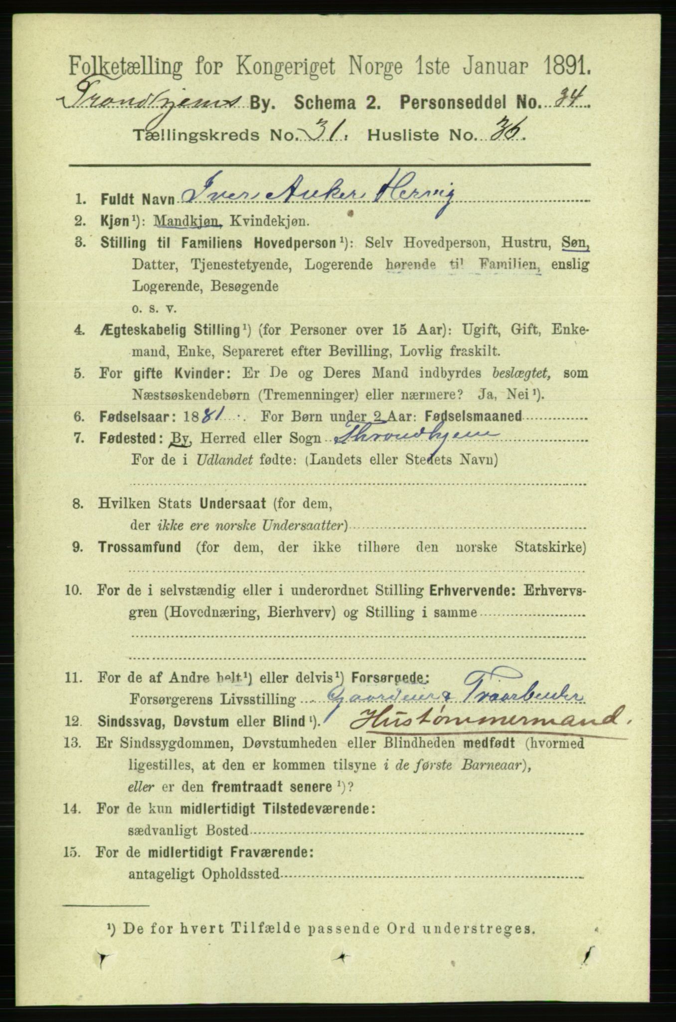 RA, 1891 census for 1601 Trondheim, 1891, p. 23671