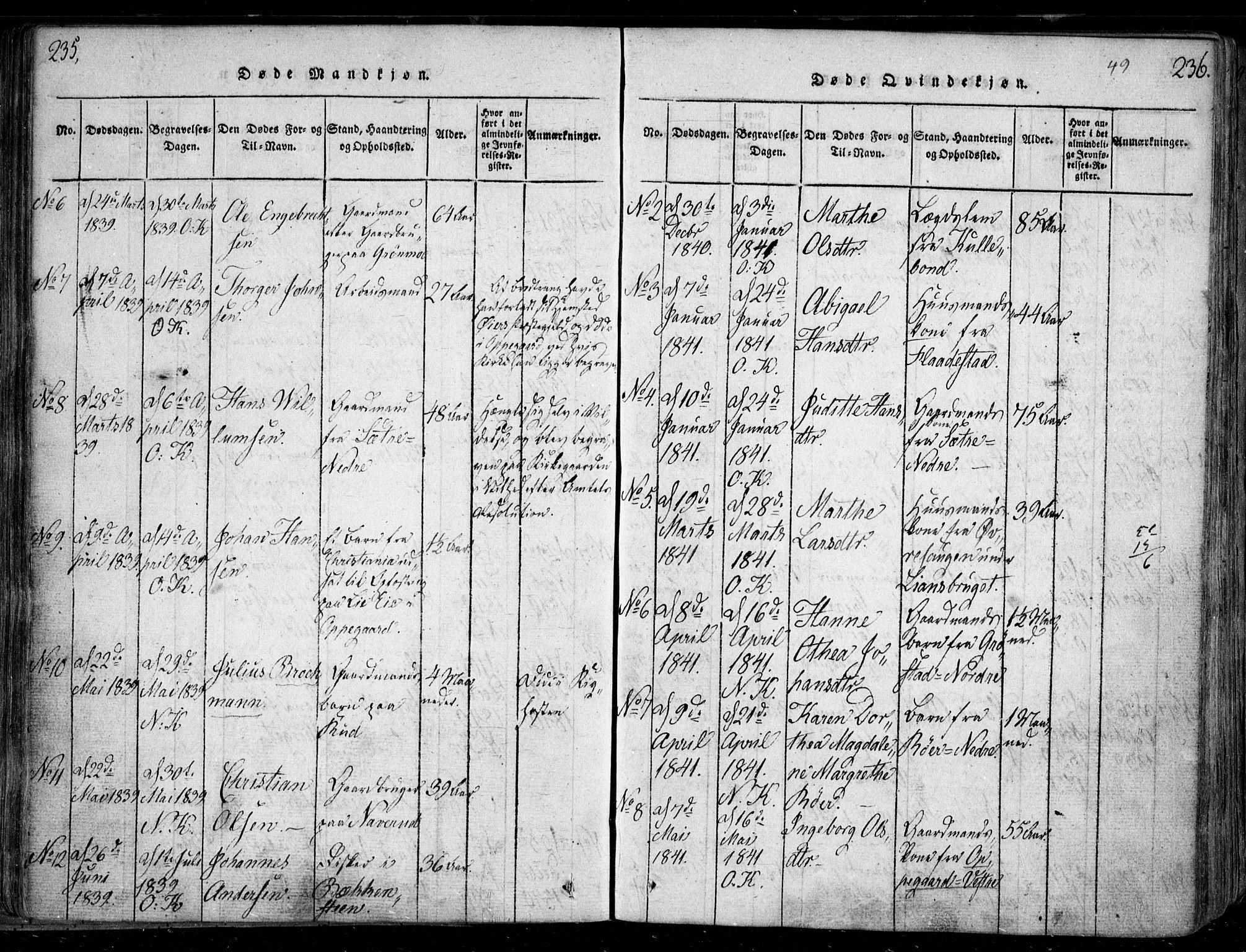 Nesodden prestekontor Kirkebøker, SAO/A-10013/F/Fa/L0006: Parish register (official) no. I 6, 1814-1847, p. 235-236
