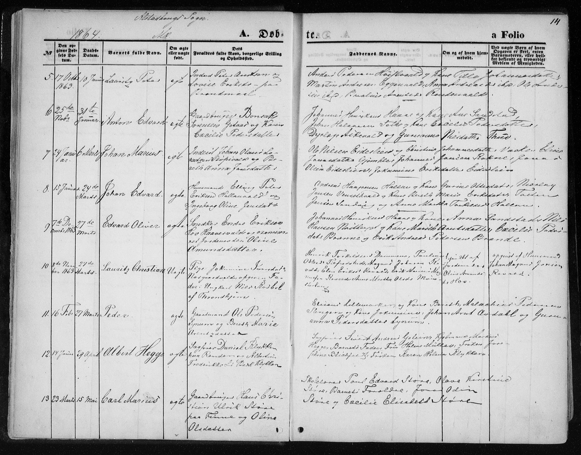 Ministerialprotokoller, klokkerbøker og fødselsregistre - Nord-Trøndelag, AV/SAT-A-1458/717/L0157: Parish register (official) no. 717A08 /1, 1863-1877, p. 14