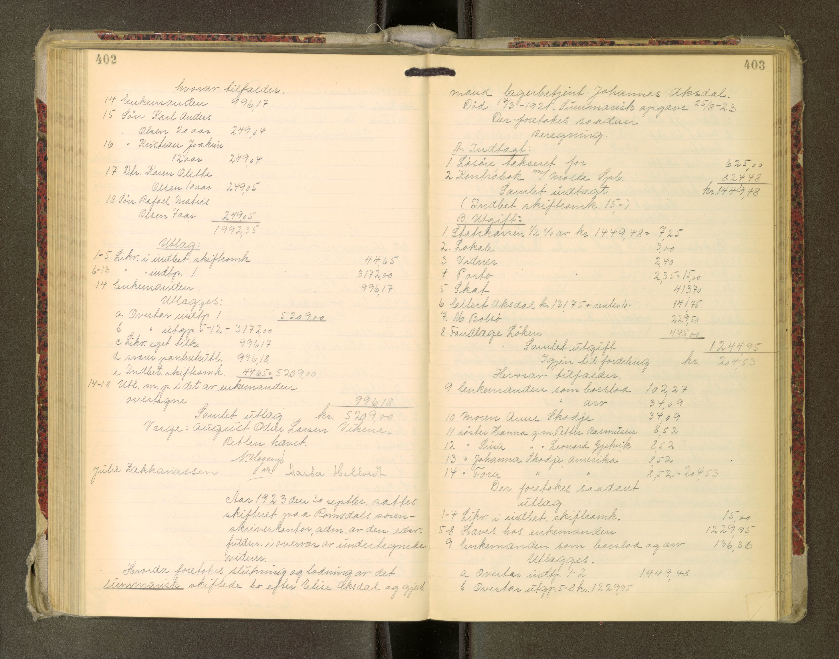 Romsdal sorenskriveri, AV/SAT-A-4149/1/3/3A/L0022: Skifteutlodnings Protokoll, 1920-1924, p. 402-403