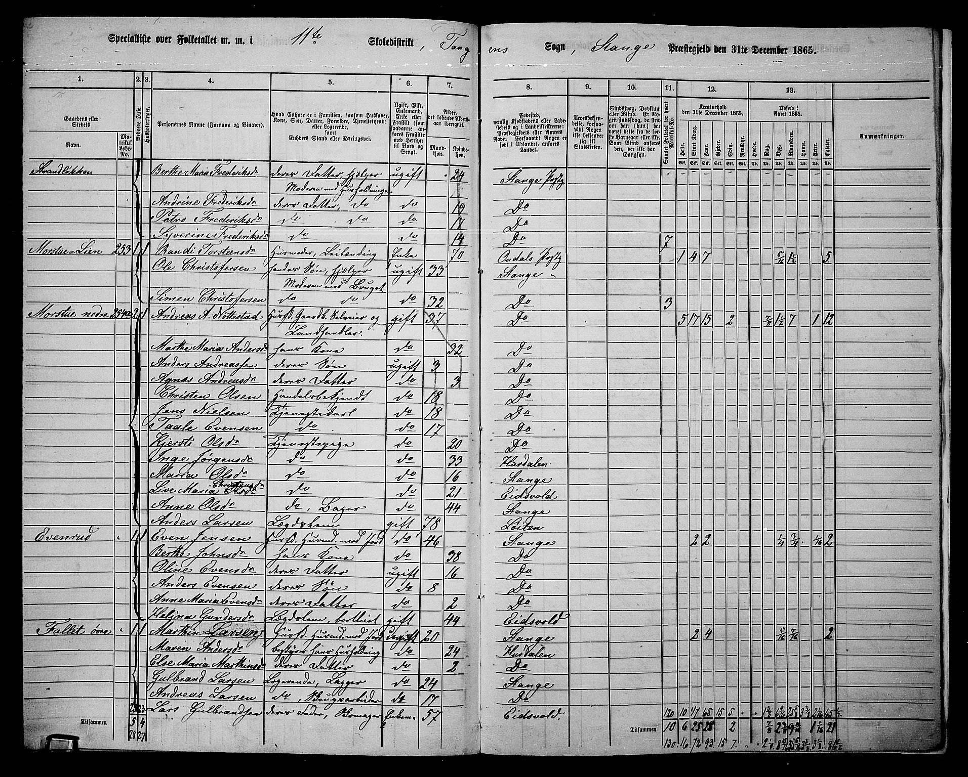 RA, 1865 census for Stange, 1865, p. 263