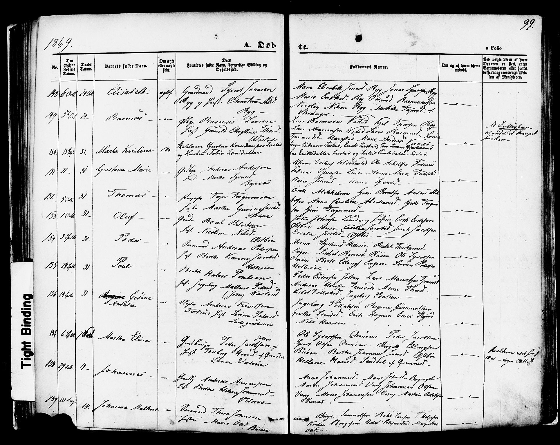 Hetland sokneprestkontor, SAST/A-101826/30/30BA/L0003: Parish register (official) no. A 3, 1862-1876, p. 99