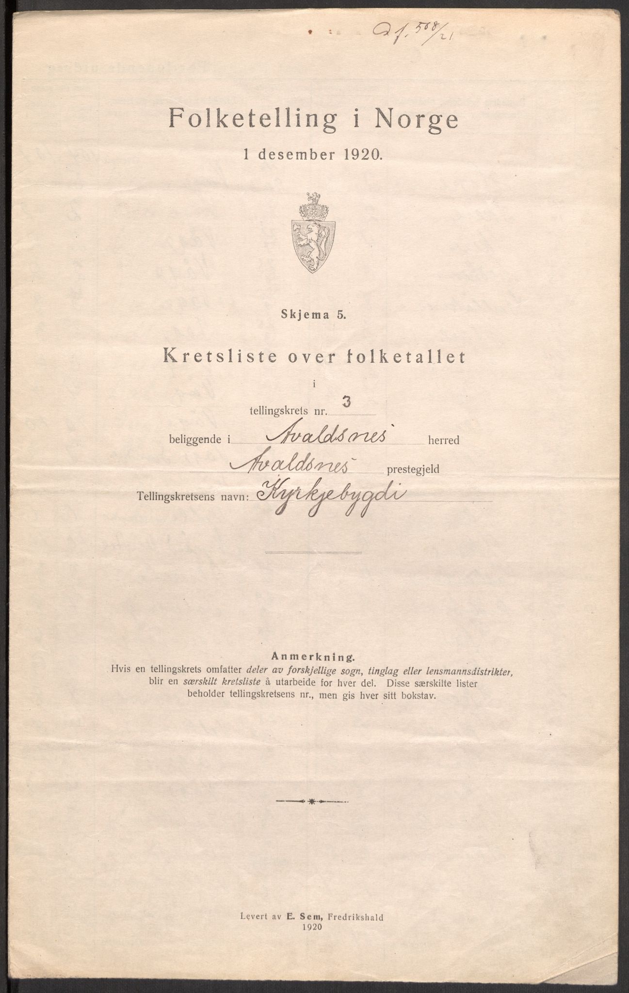 SAST, 1920 census for Avaldsnes, 1920, p. 14