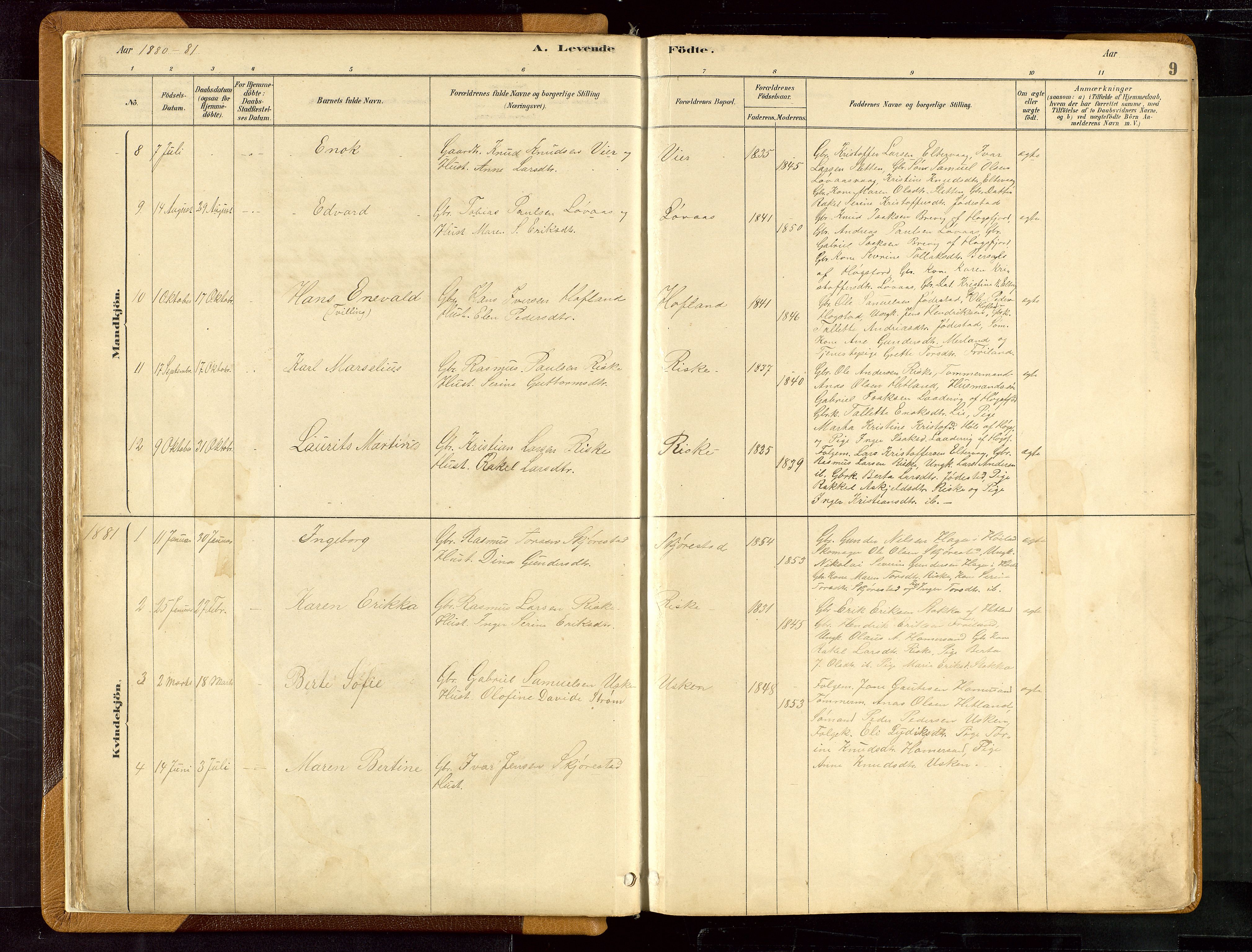 Hetland sokneprestkontor, SAST/A-101826/30/30BB/L0007: Parish register (copy) no. B 7, 1878-1910, p. 9
