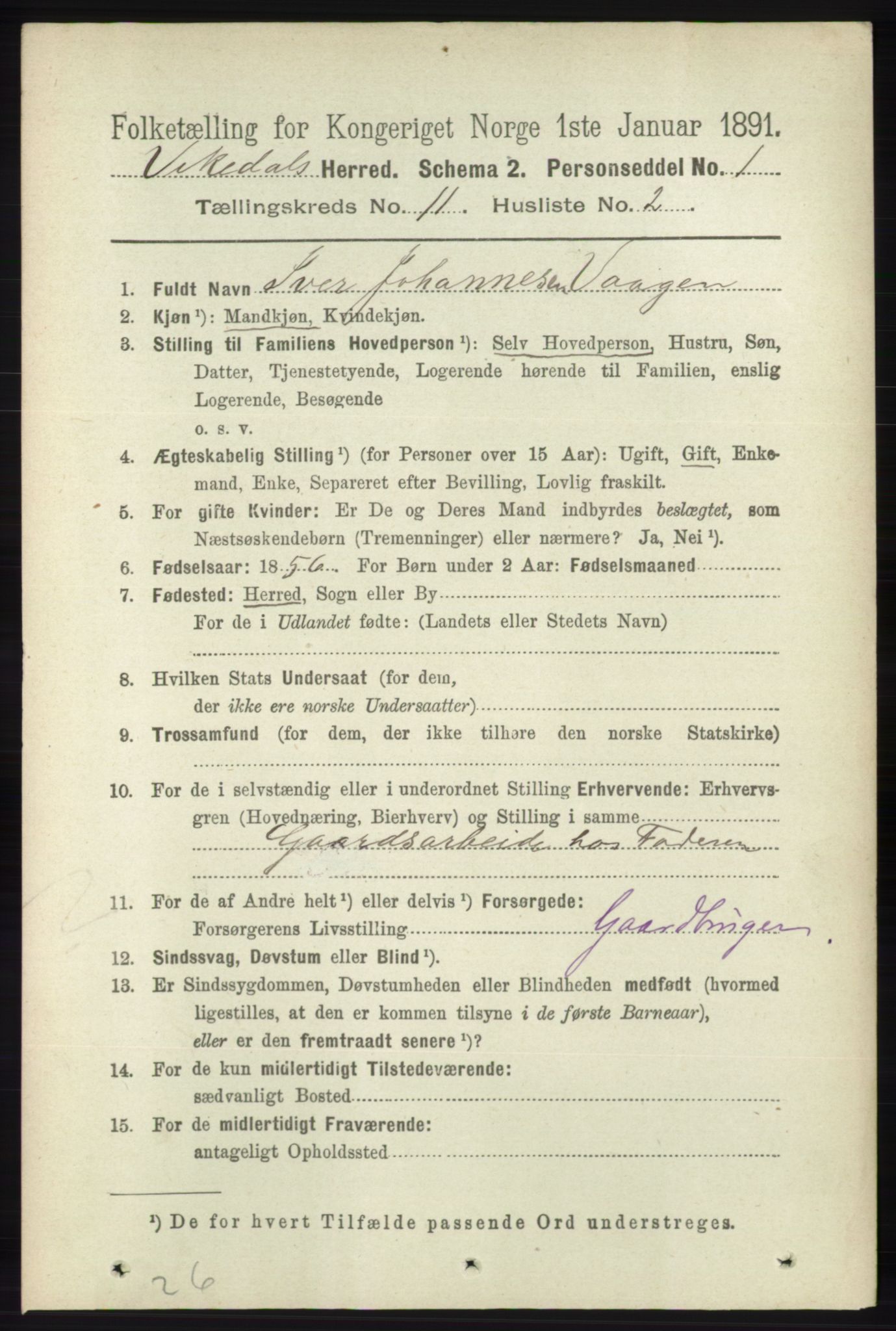 RA, 1891 census for 1157 Vikedal, 1891, p. 2900