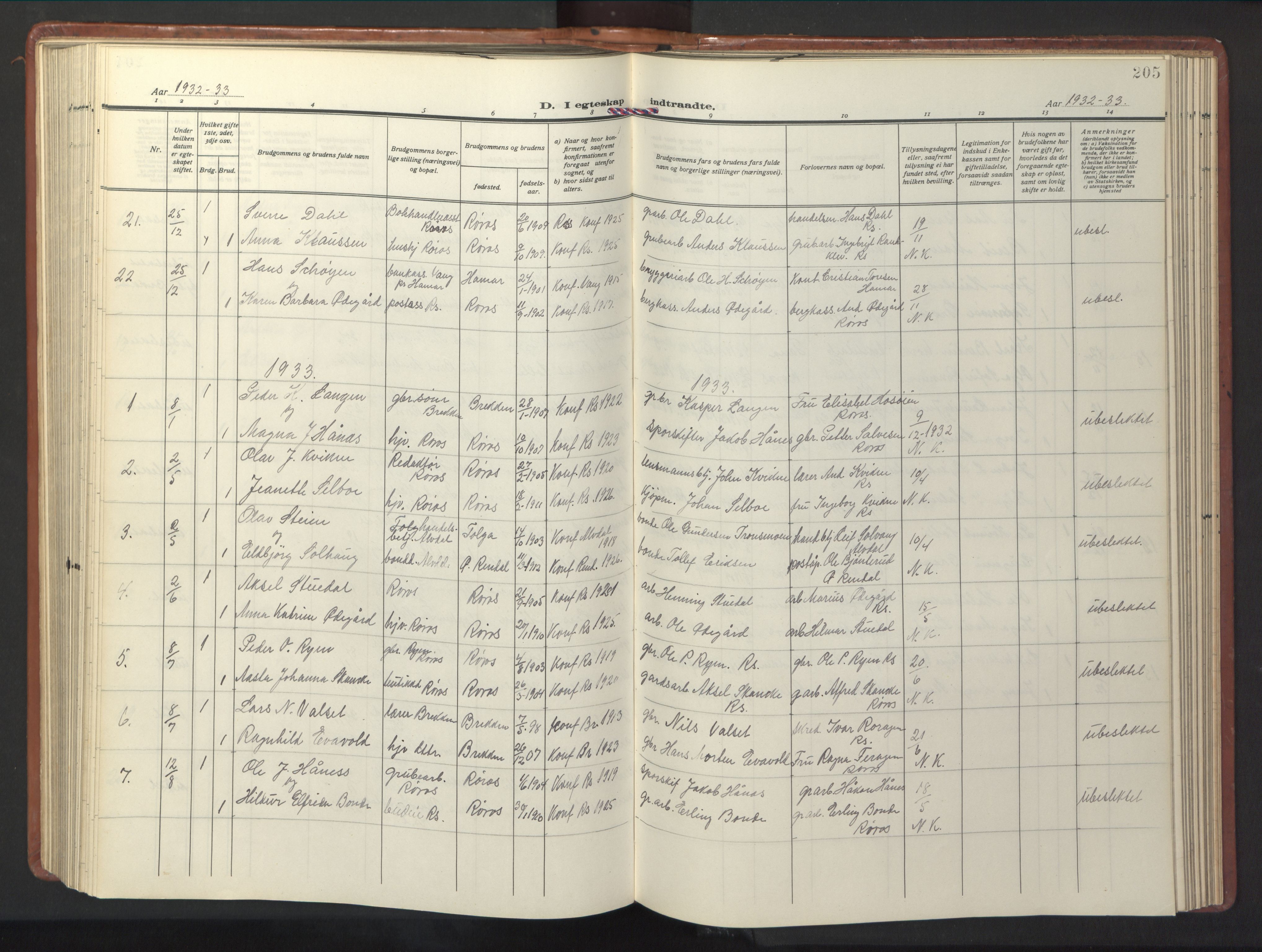 Ministerialprotokoller, klokkerbøker og fødselsregistre - Sør-Trøndelag, SAT/A-1456/681/L0943: Parish register (copy) no. 681C07, 1926-1954, p. 205