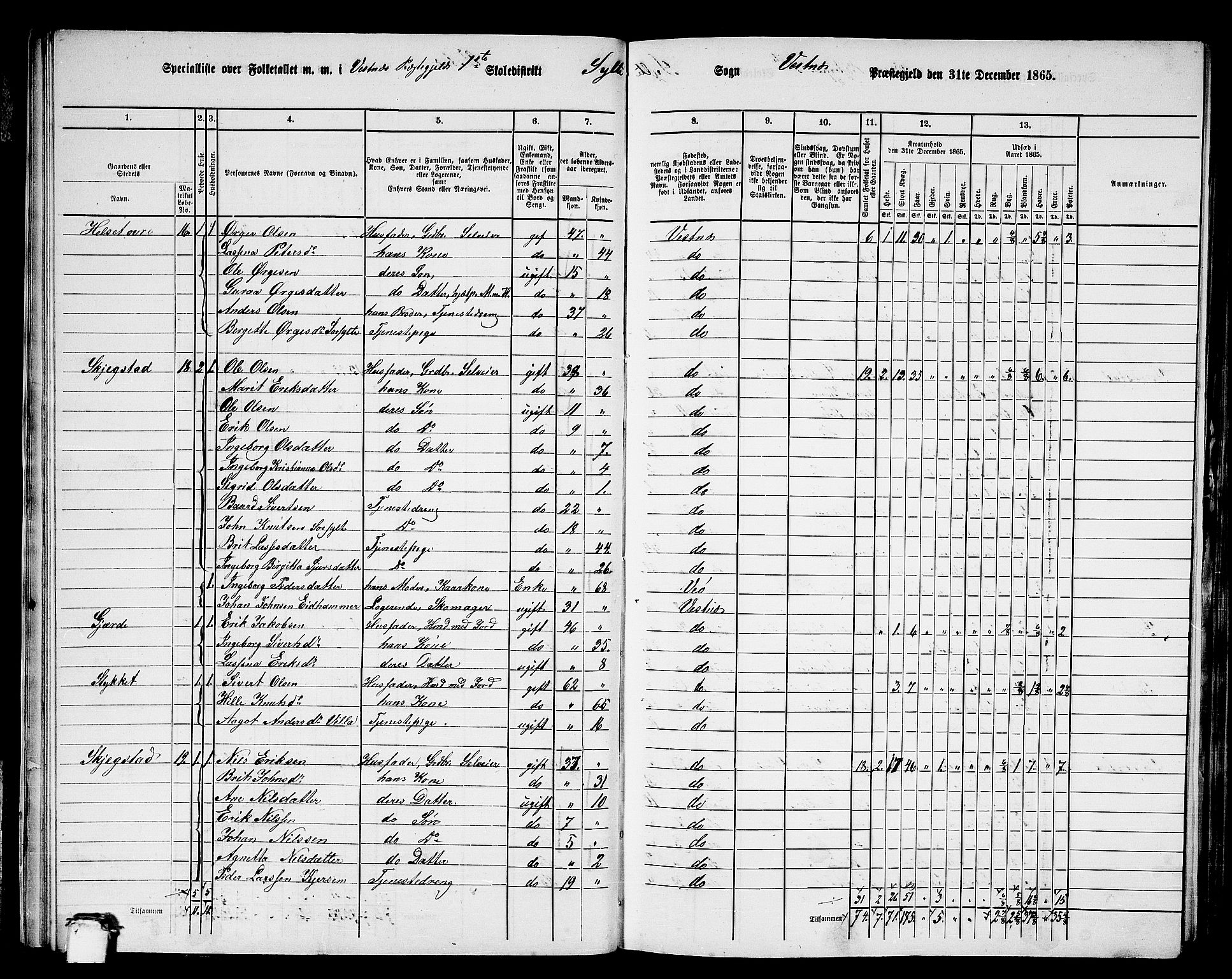 RA, 1865 census for Vestnes, 1865, p. 22