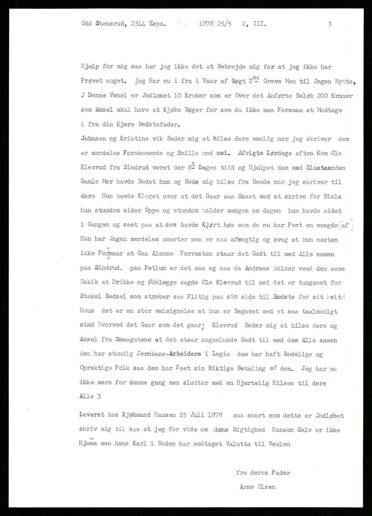 Samlinger til kildeutgivelse, Amerikabrevene, AV/RA-EA-4057/F/L0009: Innlån fra Hedmark: Statsarkivet i Hamar - Wærenskjold, 1838-1914, p. 736