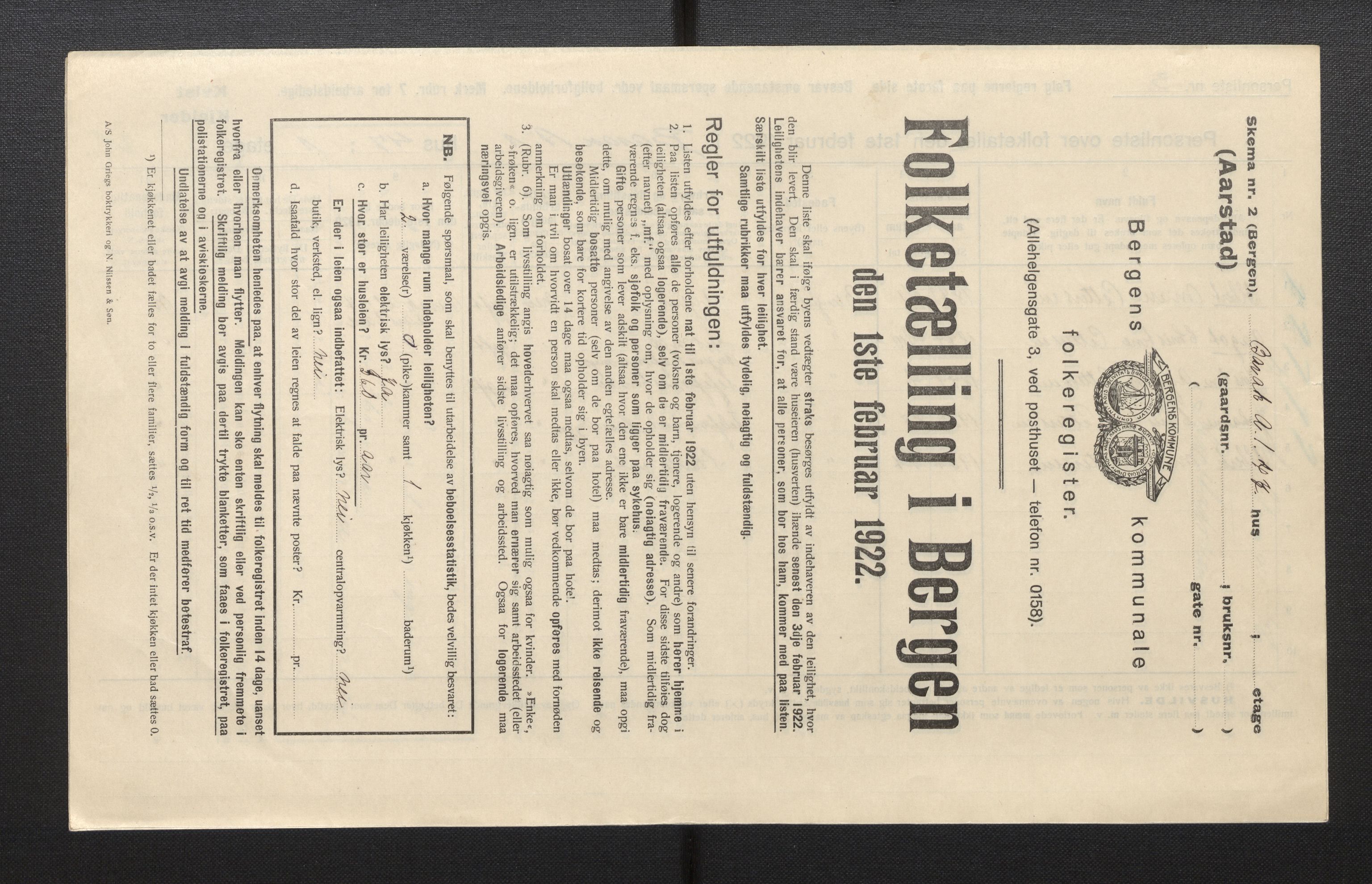 SAB, Municipal Census 1922 for Bergen, 1922, p. 50503