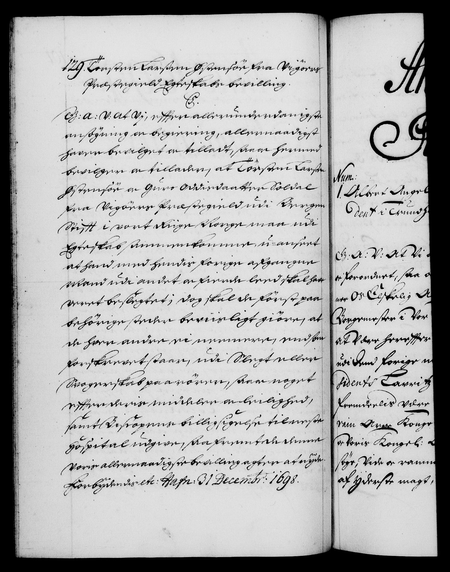 Danske Kanselli 1572-1799, AV/RA-EA-3023/F/Fc/Fca/Fcaa/L0017: Norske registre (mikrofilm), 1698-1699, p. 101b