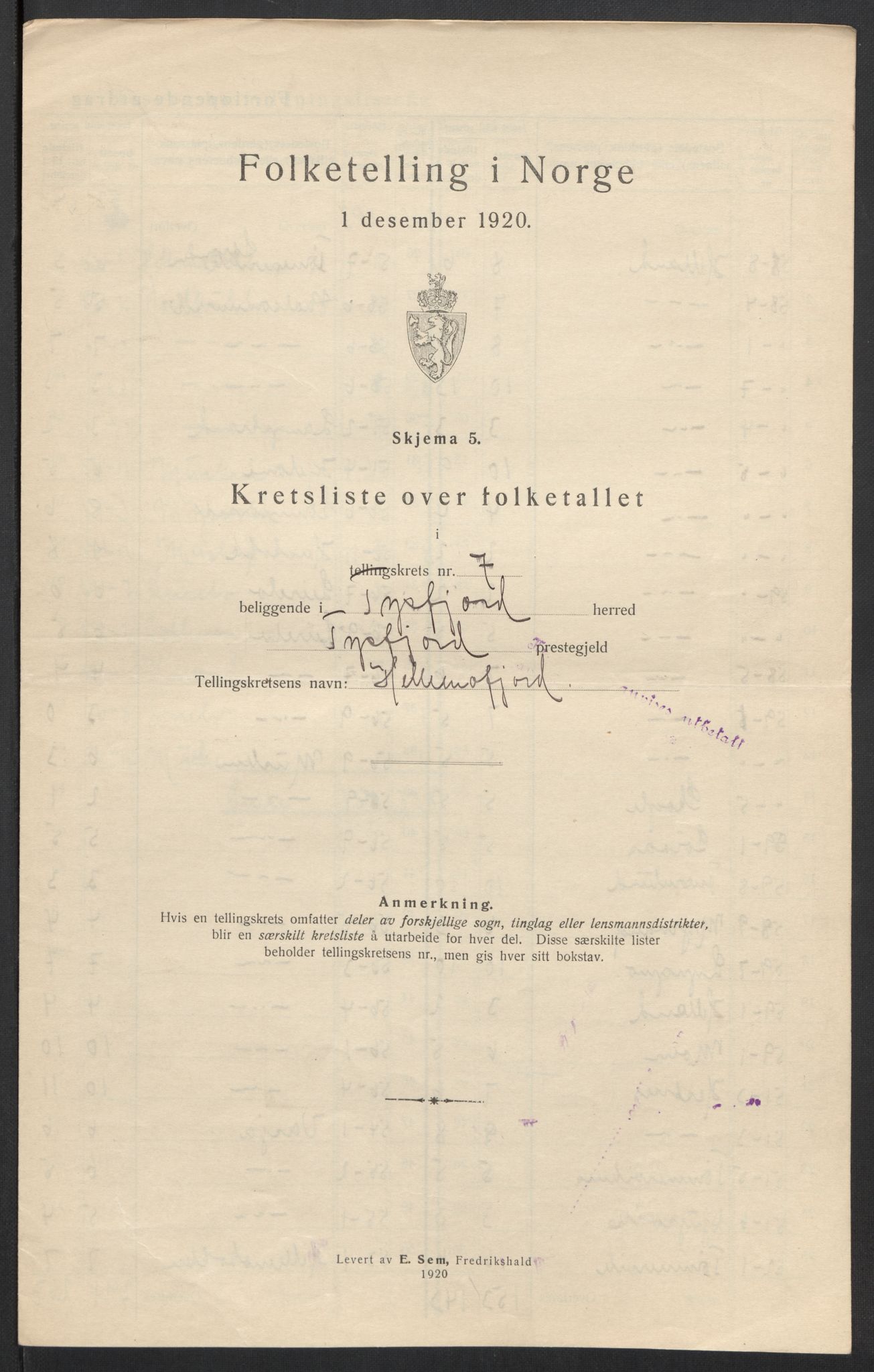 SAT, 1920 census for Tysfjord, 1920, p. 26