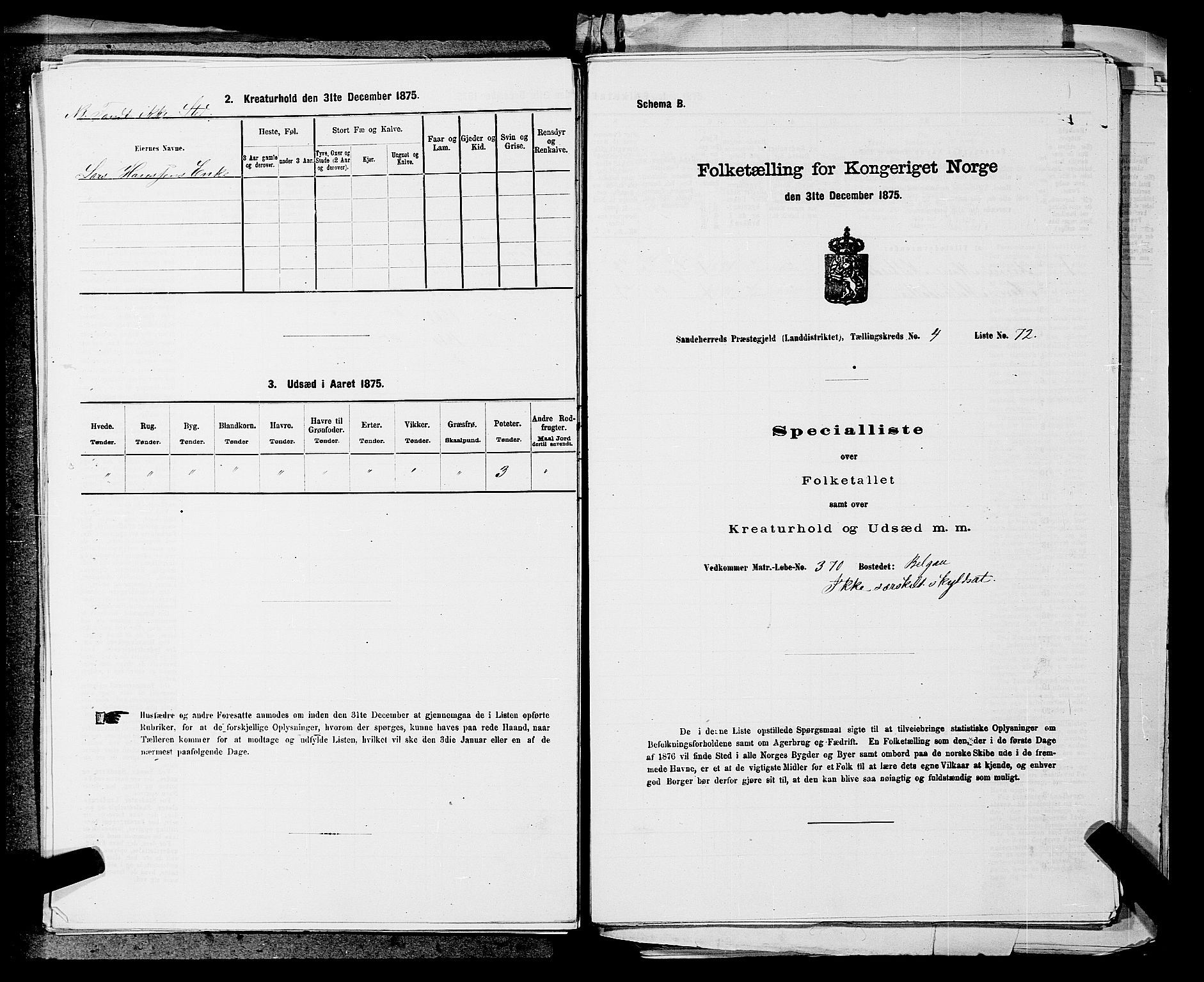 SAKO, 1875 census for 0724L Sandeherred/Sandeherred, 1875, p. 1062