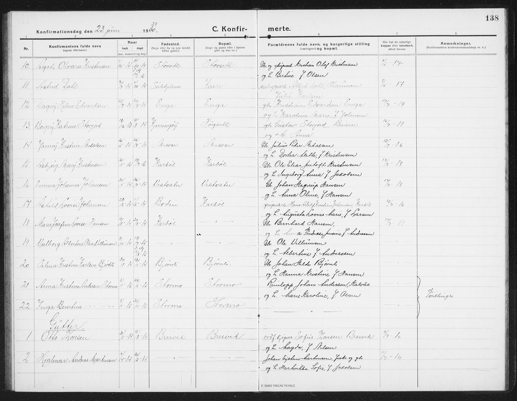 Ministerialprotokoller, klokkerbøker og fødselsregistre - Nordland, AV/SAT-A-1459/852/L0757: Parish register (copy) no. 852C08, 1916-1934, p. 138