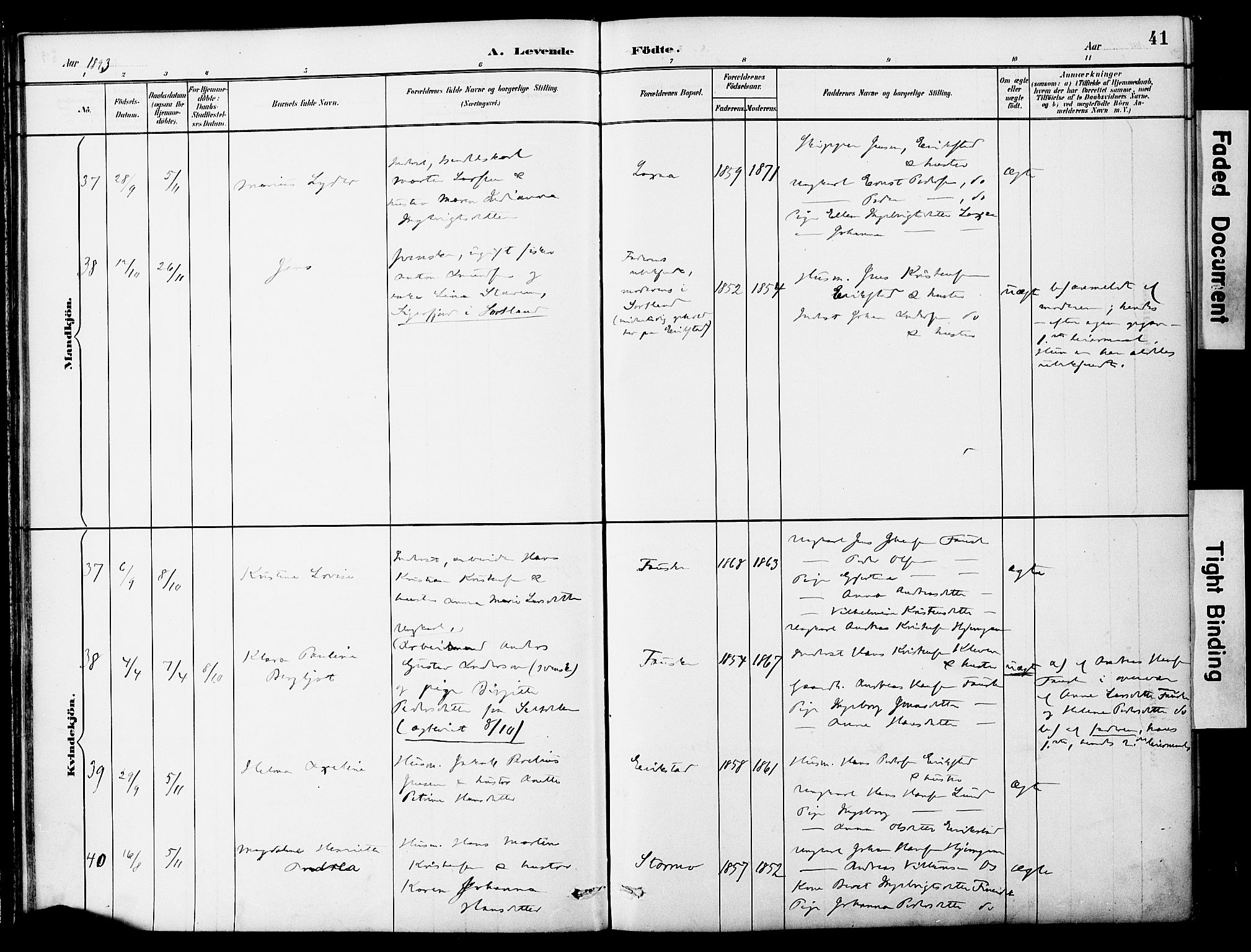 Ministerialprotokoller, klokkerbøker og fødselsregistre - Nordland, AV/SAT-A-1459/849/L0690: Parish register (official) no. 849A02, 1890-1897, p. 41