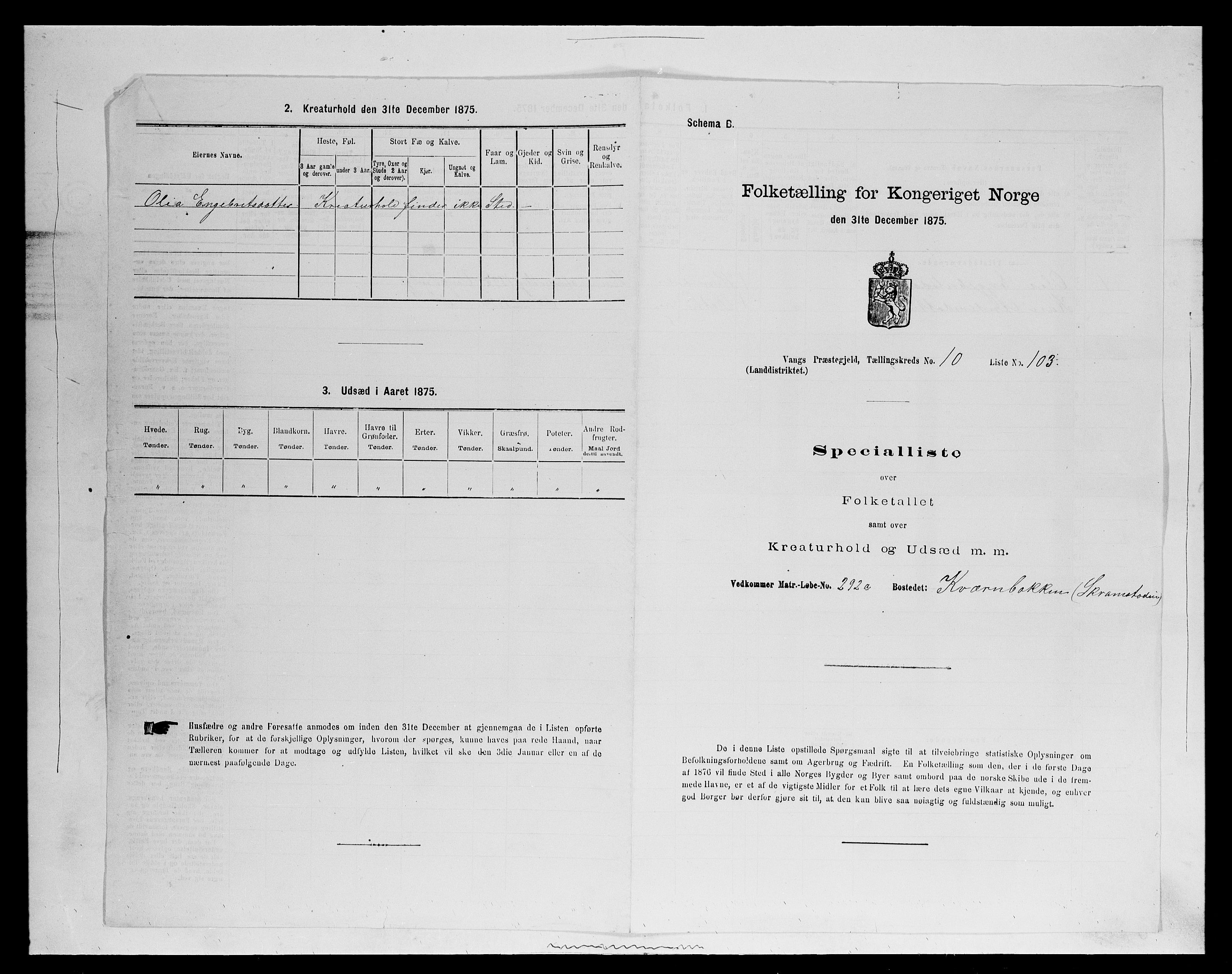 SAH, 1875 census for 0414L Vang/Vang og Furnes, 1875, p. 2361