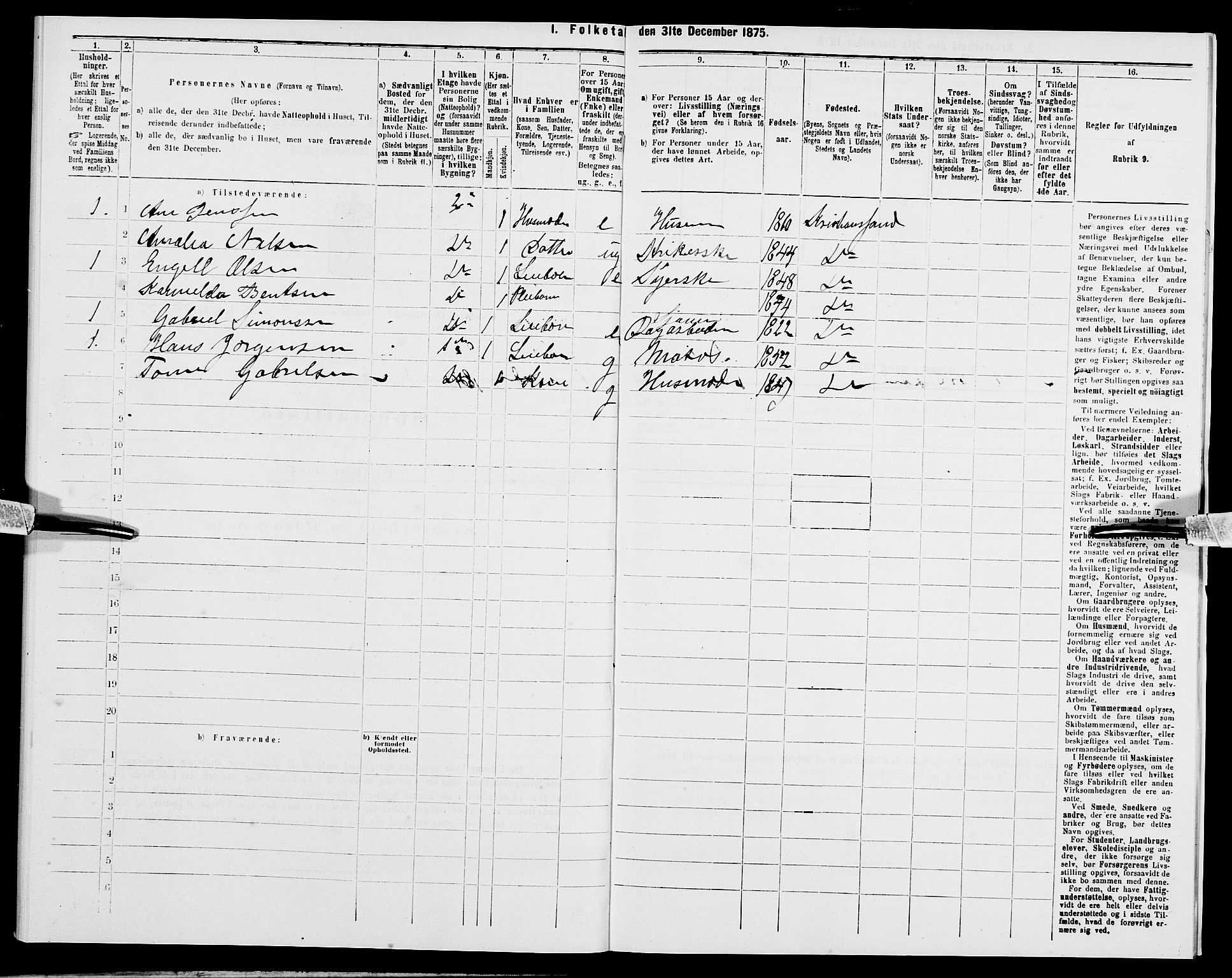 SAK, 1875 census for 1001P Kristiansand, 1875, p. 916